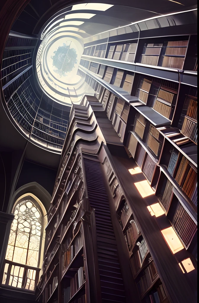 masterpiece, best quality
staring up infite climbing celestial library spiraling towards light, books, spirals, escher, dark souls, bloodborne fantastical, magical library, gradient, fantasy, trending artstation, fractals, ornate, matte painting --ar 1:3 --q 0.5