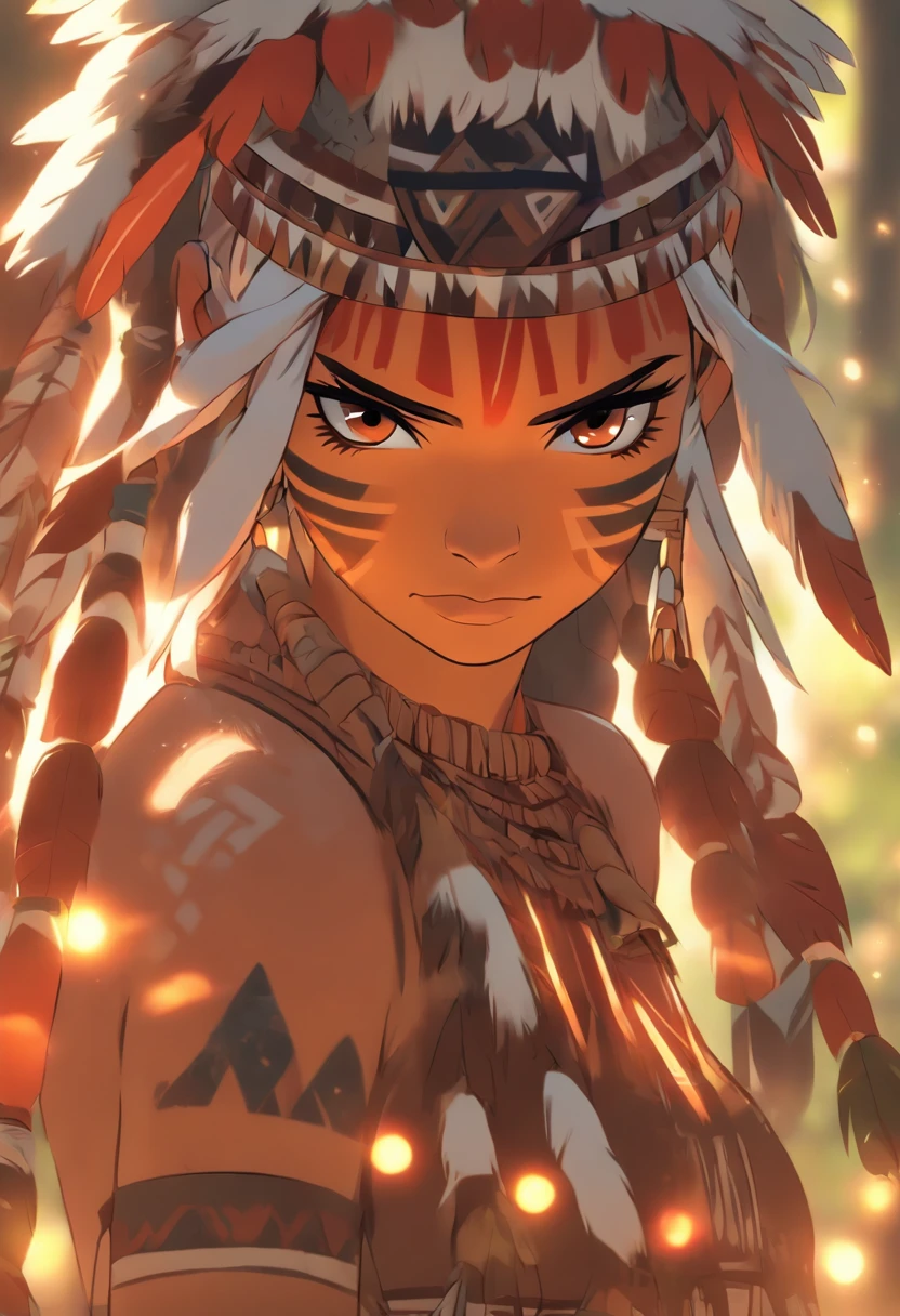 (((Indigenous woman))) best quality, very high resolution, detailed CG in 4K, masterpiece, white hair, amazon brazil, indigenous, indigenous tribes, indigenous city, forest, aesthetics, beautiful image, centered on screen, full body