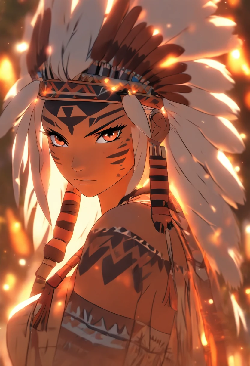 (((Indigenous woman))) best quality, very high resolution, detailed CG in 4K, masterpiece, white hair, amazon brazil, indigenous, indigenous tribes, indigenous city, forest, aesthetics, beautiful image, centered on screen, full body