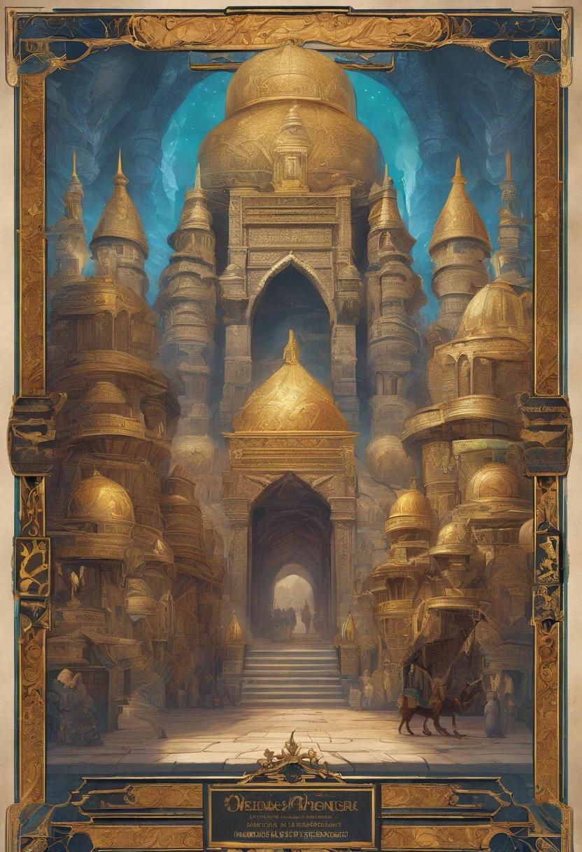 (magical fantasy universe poster:1.2),contraband checkpoint,guard for the empire of Marginalia,majestic magical atmosphere,detailed epic landscape,imposing fortress,beautifully crafted emblem of the empire,grand entrance gate,elaborate uniforms of the guards,ornate weapons and armor,mythical creatures scattered around,glowing crystals adorning the walls,mystical fog floating in the air,enchanted creatures welcoming newcomers,treasure chests filled with rare artifacts,whispering voices of ancient legends,magical spells protecting the checkpoint,golden sunlight casting an ethereal glow,vibrant colors depicting the diversity of the empire's inhabitants,dynamic composition capturing the excitement of the fantasy world,prominently displayed rules and regulations for the guards,exquisite attention to detail showcasing the empire's commitment to security and order,(highres,ultra-detailed) artwork,impressive level of artistic skill,imagination and creativity,evocative and immersive artwork,realistic representation of the fantasy universe,enchanting atmosphere that draws viewers into the world of Marginalia,impressive use of shadows to create depth and dimension,subtle yet impactful lighting to enhance the magical ambiance,intense focus on capturing the essence of the fantasy genre