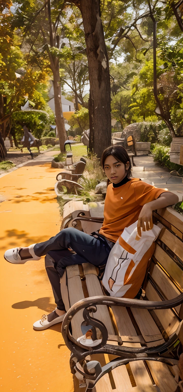 Please make a beautiful si fi anime with orange background