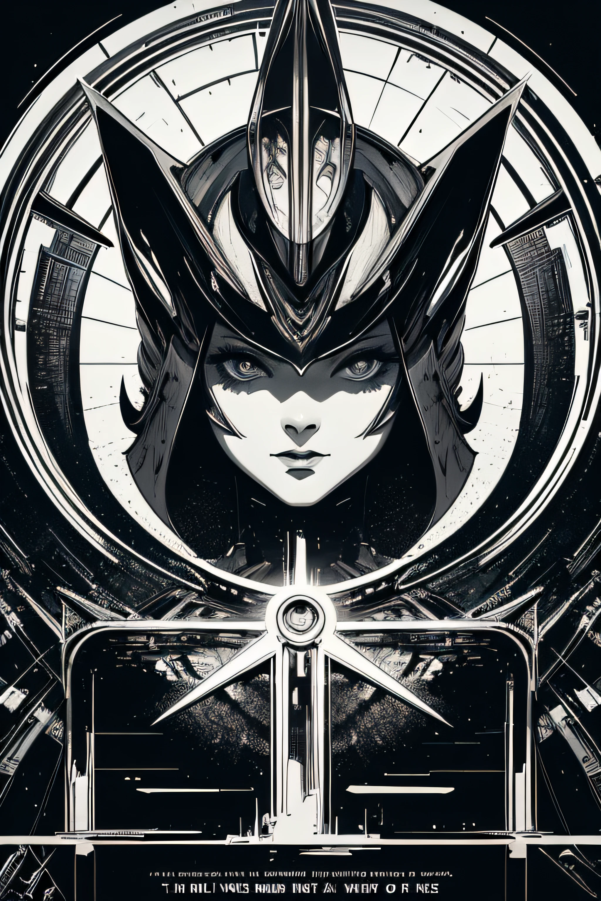 (Masterpiece, Best Quality), 8k Wallpaper, highly detailed, poster, Metropolis, Maria Robot, science fiction,  German expressionist science-fiction silent film directed by Fritz Lang ,sexy, horror thriller cinematic movie poster, Bauhaus, shapes, lines, abstract, propaganda, movie poster, vintage, double exposure.