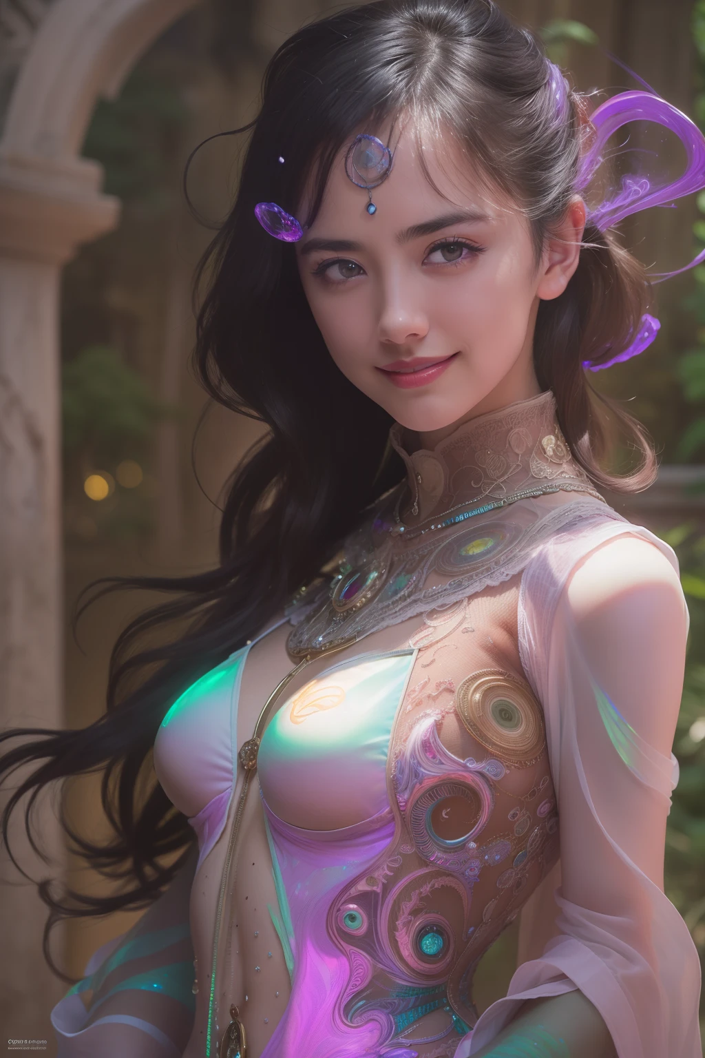(Two beautiful teenage italian girls:1.6), Close friends, (They are hugging each other:1.2), Kiss her cheek or chest,(Detailed iridescent bodysuit with beautiful fractal or marble design:1.5)Incredible and spectacular scenes, ((High quality)), ((Detailed)), ((Fantasy)), Blue Plasma Brain, Green Plasma Body, Vulgarity, beutiful breast, (Open legs:1.4), obscenity, (Lewd smile:1.2), coarse, Obscene, mean, (raunchy:1.2), (Immoral:1.2), Lachish, (small breasts with beautiful raised pink areolas,,:1.5), (Cameltoe), (Expression of ecstasy:1.2), Photorealistic, Official art, unity 8k wall paper, 8K Portrait, Best Quality, Very high resolution, (Incredibly beautiful nature background:1.6), (18 years old:1.5), (Sexy and glamorous:1.1), (A coquettish expression:1.6), (seductively smiling:1.6), (Full body), (erotic posing:1.5), Beautiful seductive face, Portrait, (Thick eyebrows:1.5), (Big purple eyes:1.2), Beautiful eyes with fine symmetry, (Ultra detailed eyes:1.4), (High resolution eyes:1.1), Intimate face, (ultra detailed skin texture:1.4), White skin, pale skin, Perfect Anatomy, Thin, (Beautiful toned body:1.1), Hair Bow, (Moist skin:1.1), full of sweat, No makeup, dark circles, Good anatomy, Focus Face, good-looking, (Emilia Clark:0.6) (Emma watson:0.3),(Jennifer Connelly:0.4), (sensual face:1.5), Elegant face, Nice, Dolce, Blurred back((looks up)), ((Looking down)), (Around her neck is a simple necklace of exquisite workmanship), (Bioluminescence with brilliant brilliance:1.3), (Use fancy flame magic:1.2), (Swirling flames), The Great Temple of the Devil, The Devil's Grand Shrine, great temple, great cathedral, temple ruins, detached temple, (Luminous magic circle), Ruins of an ancient castle, Shining majestic cloud masses and sky, lightning bolt, Epic Realistic, Faded, Art Book, (Greg Rutkowski:0.8), (teal and orange:0.4), (Art Station:1.5), Cinematic, ((Neutral colors)), (nffsw:1.5), (Muted colors:1.2), Hyper Detailed, Dramatic light, (Intricate details:1.1), Complex b