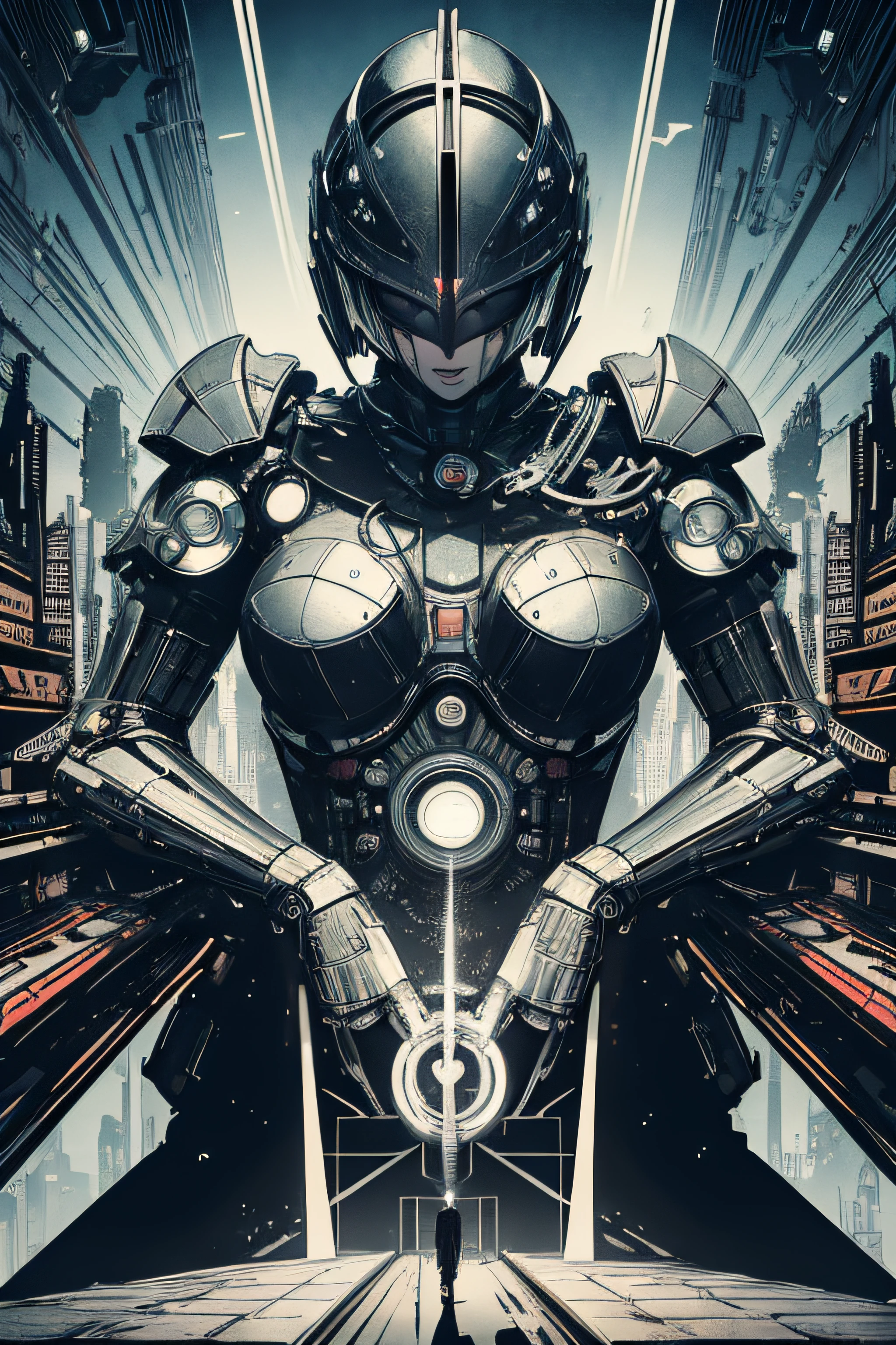 (Masterpiece, Best Quality), 8k Wallpaper, highly detailed, poster, Metropolis, Maria Robot, science fiction, German expressionist science-fiction silent film directed by Fritz Lang ,sexy, horror thriller cinematic movie poster, Bauhaus, shapes, lines, abstract, propaganda, movie poster, vintage, double exposure.