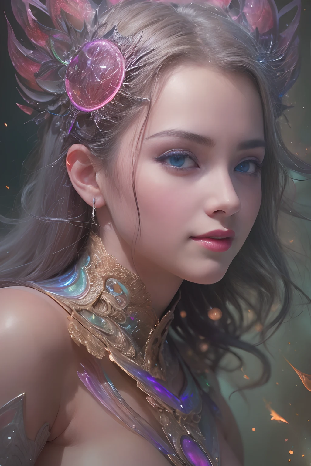 From Side, Photorealistic, Official art, Unity 8k壁纸, 8K Portrait, Best Quality, Very high resolution, (Incredibly beautiful nature background:1.6), One girl, One beautiful teenage italian girl, sixteen years old, Obscene, (Sexy and glamorous:1.1), (A coquettish expression:1.6), (small breasts with raised areolas,,,,,:1.6), Vulgarity, (seductively smiling:1.2), (full body1.0), (erotic posing:1.5), (Magic Attack Pose:1.6),(magical effects like sparkles or energy:1.5), (Electric shock from hands:1.1), (Detailed blue bodysuit with beautiful fractal or marble design:1.5), (Beautiful and d delicate ruby, topaz, emerald and sapphire jewelry:1.45),  Beautiful seductive face, Portrait, (Thick eyebrows:1.2), (Big purple eyes:1.2), Beautiful eyes with fine purple symmetry, (ultradetailed eyes:1.4), (High resolution eyes:1.1), Intimate face, (ultra detailed skin texture:1.4), Perfect Anatomy, Thin, (Beautiful toned body:1.1), Hair Bow, (Moist skin:1.1), full of sweat, No makeup, dark circles, Good anatomy, Focus Face, goodlooking, (Emilia Clark:0.6) (Emma watson:0.3),(Jennifer Connelly:0.4), (sensual face:1.5), Elegant face, Nice, Dolce, Cyberpunk Sci-Fi, (Gauntlets with intricate and beautiful designs:1.2), Blurred background, Blurred foreground, depth of fields, (Motion Blur:1.1), Complex and colorful biomechanical bodysuit, Zentangle, mandalas, Entangled,  (Small breasts:1.2), Sheer breast, (Beautiful :1.2), (NSFW:1.2), large hips, drivel,  Juice stain, grabbing on breasts