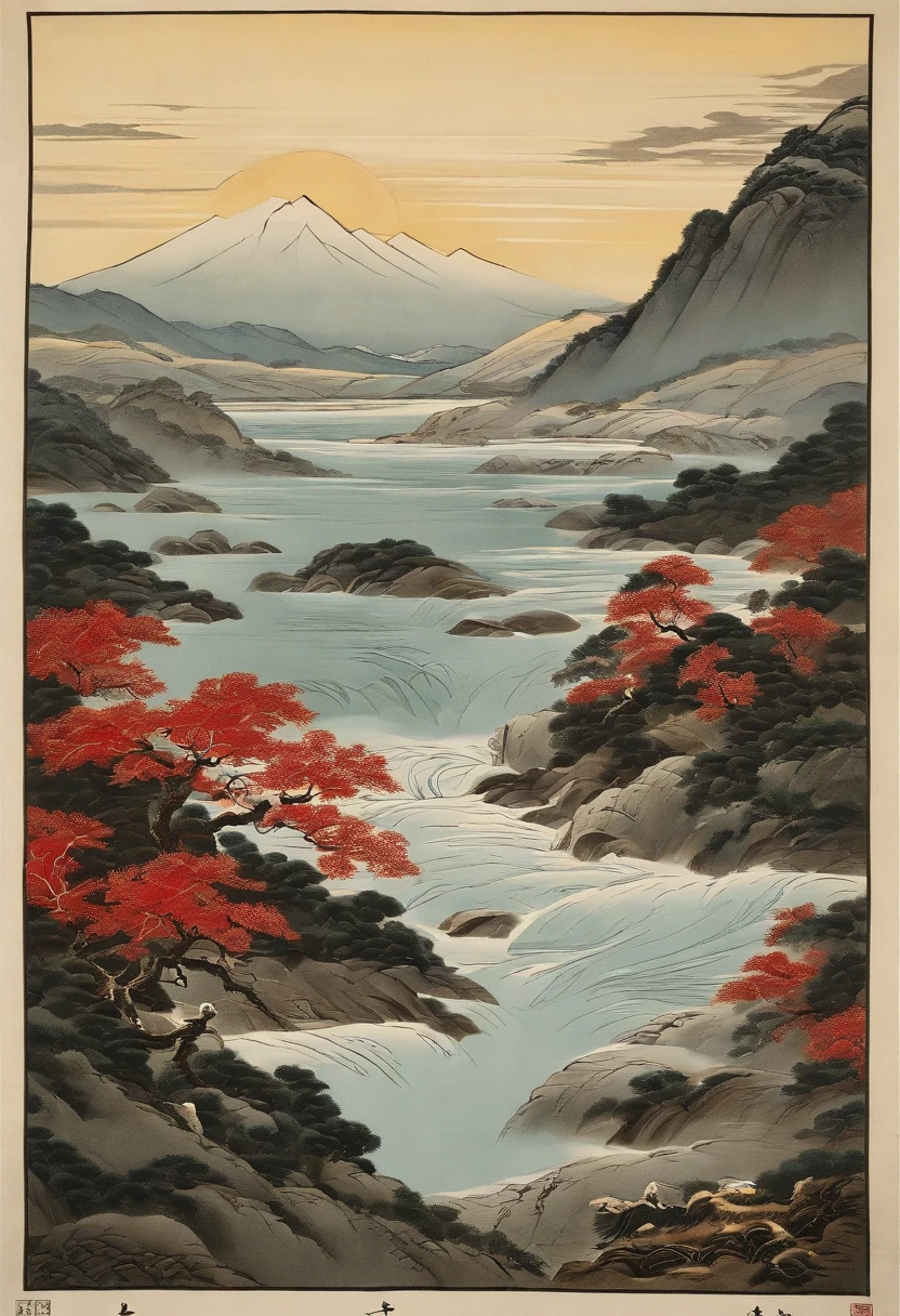 Yamakawa,rivers,Sun,Mountain and sea skylark scrolls,Ancient mythology《Mountain and Sea Scriptures》,epic composition,Shadowing,national style,martial art,migration,Practice martial arts,Martial arts