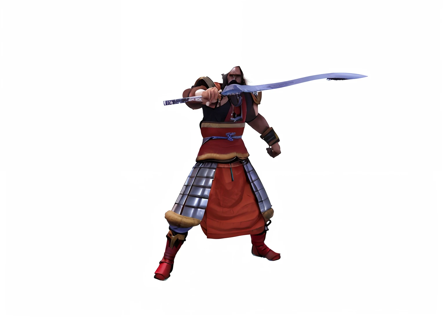 Close up of a man holding a sword on white background, Guan yu, Chinese Warrior, picture of an adult male warrior, Inspired by Hu Zaobin, dramatic wielding sword pose, epic samurai warrrior, angry character wielding a sword, dramatic wielding katana pose, Warrior with two swords, fighting game character, Male Warrior