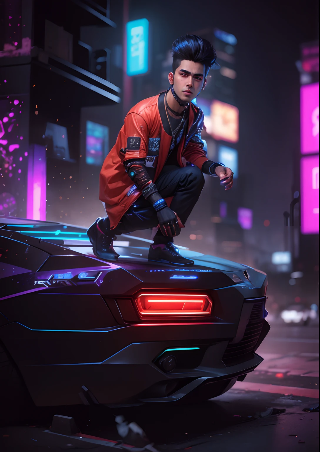 Chenge background cyberpunk handsome boy . Realistic face , 8k , ultra realistic , prince