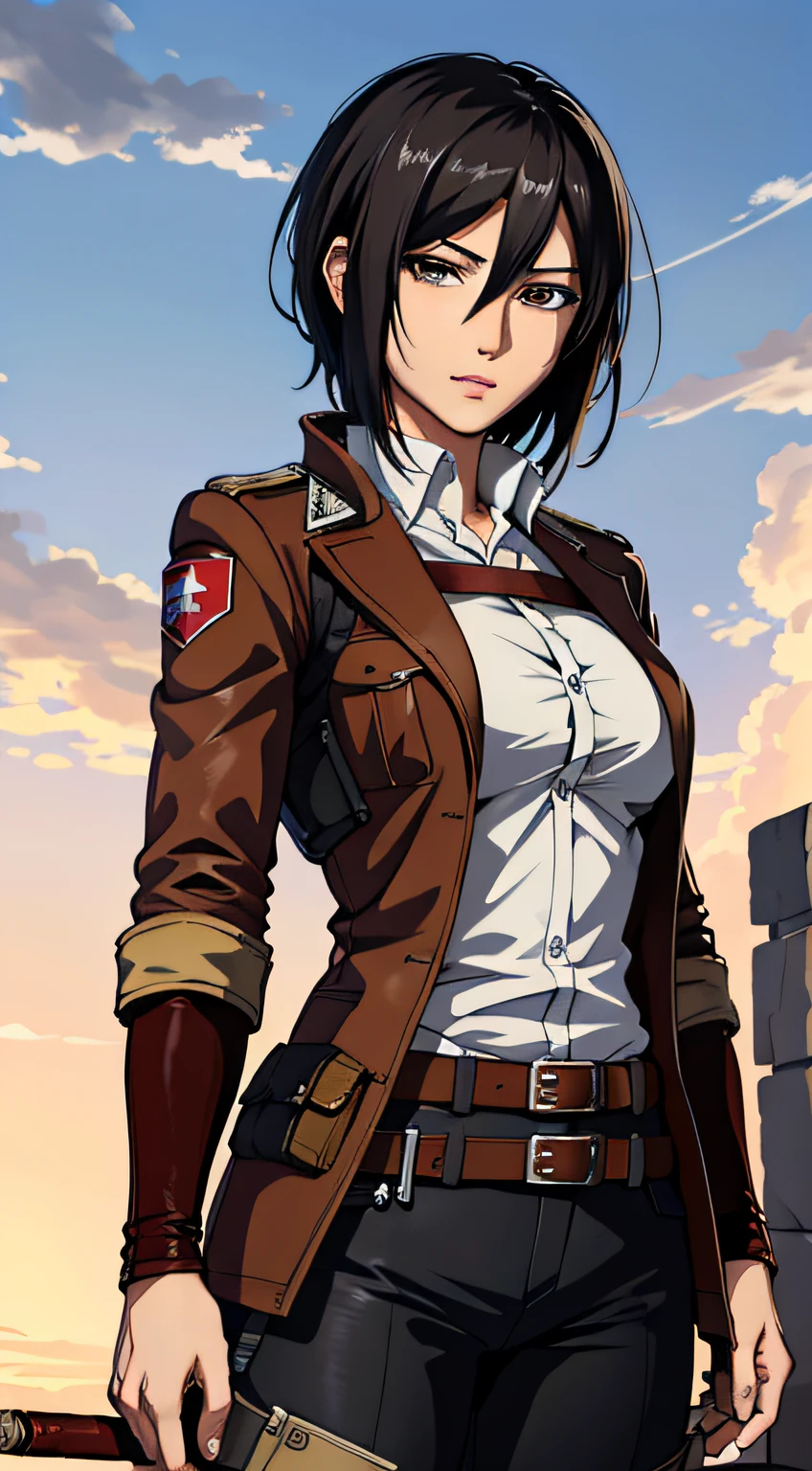 (masterpiece:1.2, best quality), photorealistic, (hyperrealistic:1.2), beautiful, Mikasa from AOT