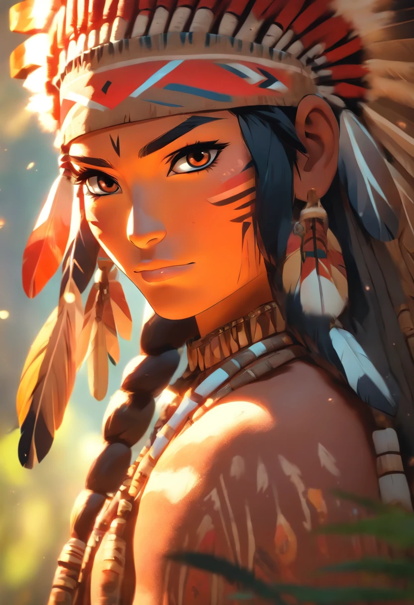 (((Indigenous woman))) best quality, very high resolution, detailed CG in 4K, masterpiece, Ceuci, indigenous painting, amazon brazil, indigenous, indigenous tribes, indigenous city, forest, aesthetics, beautiful image, centered on the screen, full body
