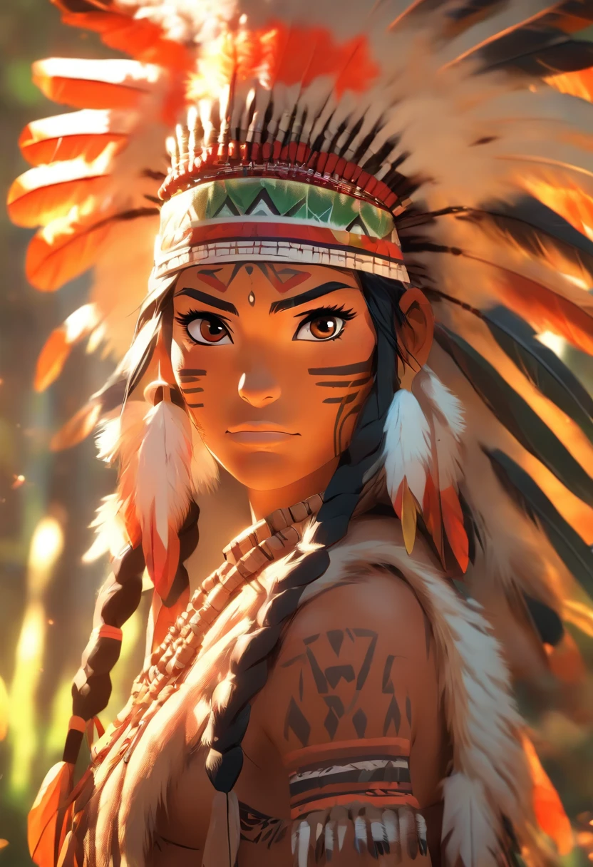 (((Indigenous woman))) best quality, very high resolution, detailed CG in 4K, masterpiece, Ceuci, indigenous painting, amazon brazil, indigenous, indigenous tribes, indigenous city, forest, aesthetics, beautiful image, centered on the screen, full body