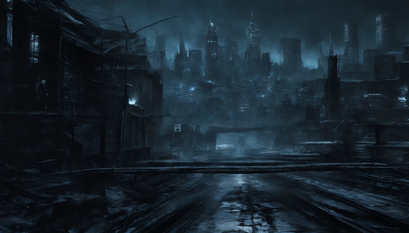 cold cyberpunk city, cold lights, blue lights, city aat night