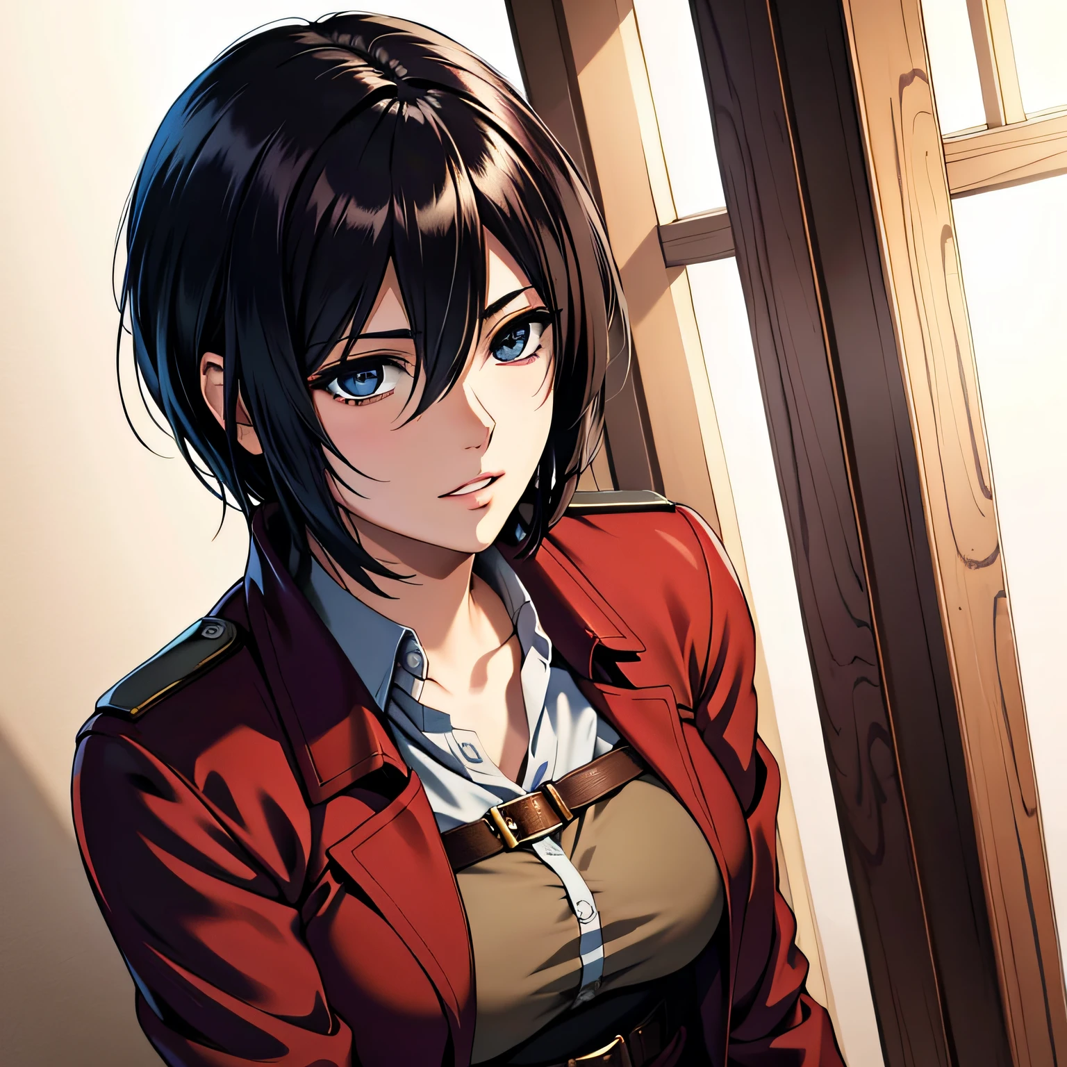 (masterpiece:1.2, best quality), photorealistic, (hyperrealistic:1.2), beautiful, Mikasa from AOT