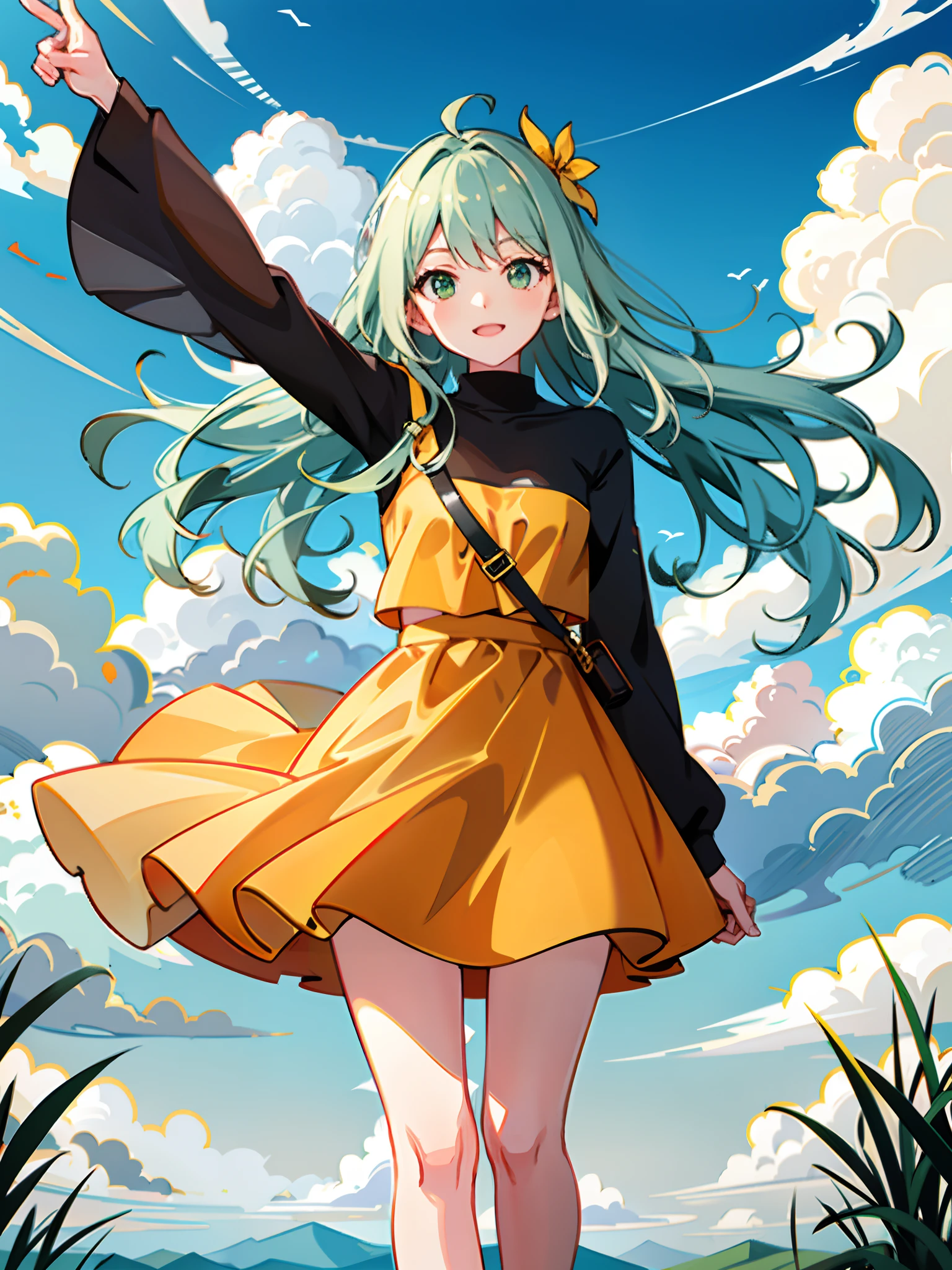 Wind Blowing Wheat Wave Green Grass Warm Yellow Sunshine Illustration Style Cute Ultra Clear Healing Breeze 9/16