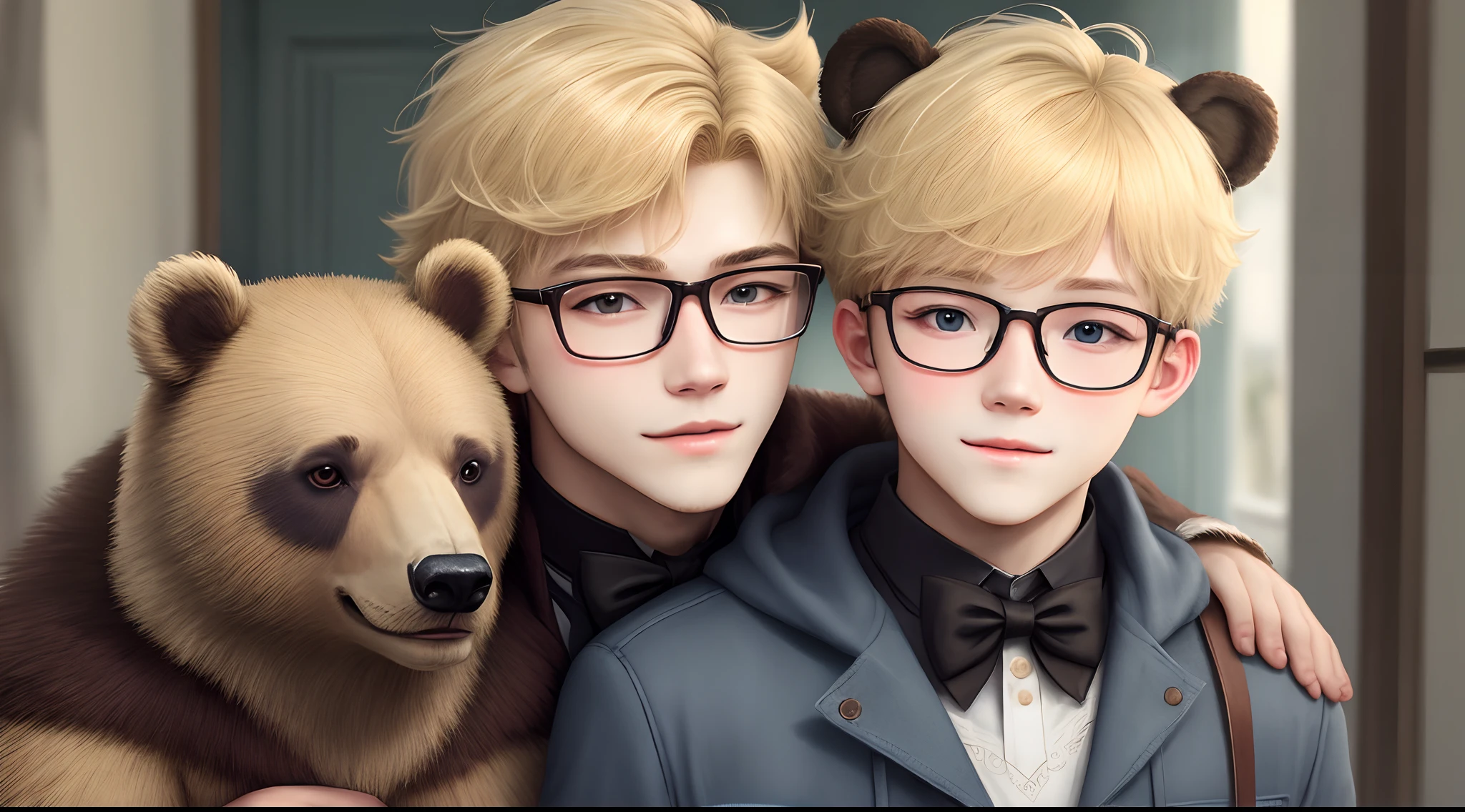 Blonde bespectacled boy with bear ears