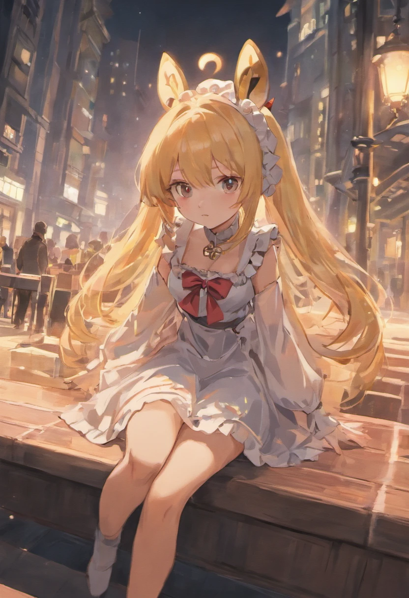 realistically, golden eyes, twintail, glowing eyes, golden hair, white short skirt, extra short skirt, Blush, daytime, Wet, see through, sleeveless shirt, nipples, pussy, embarrass, Sit with your knees raised, windy, yami, the skirt is turned up, highest quality, High resolution, highly detailed face, bare crotch, highest detailed CG, perfect hands, perfect anatomy, wind blow skirt up, medium breast