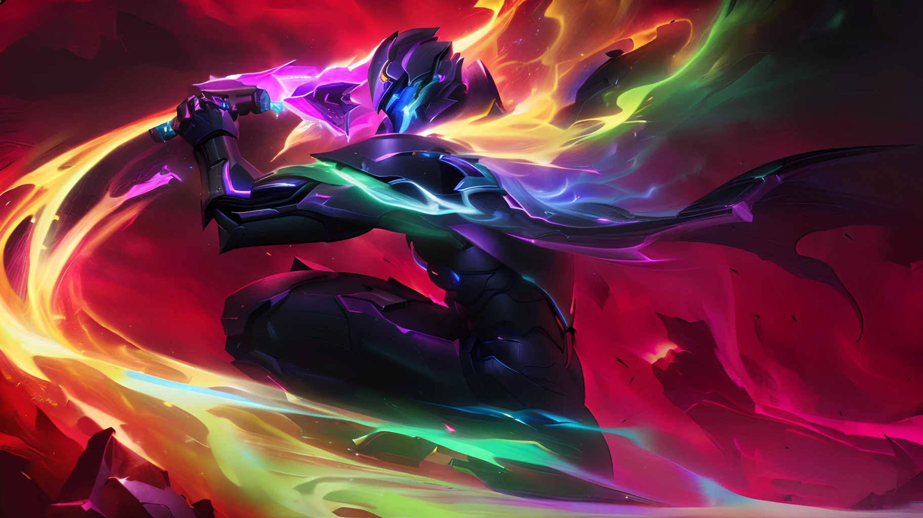 (Best quality,8K,Ultra-detailed,photo-realistic:1.37),Portrait,Dark tones,Strong background,Dramatic lighting,Mecha,Fantastic colors,Vibrant colors，League of Legends was originally planned