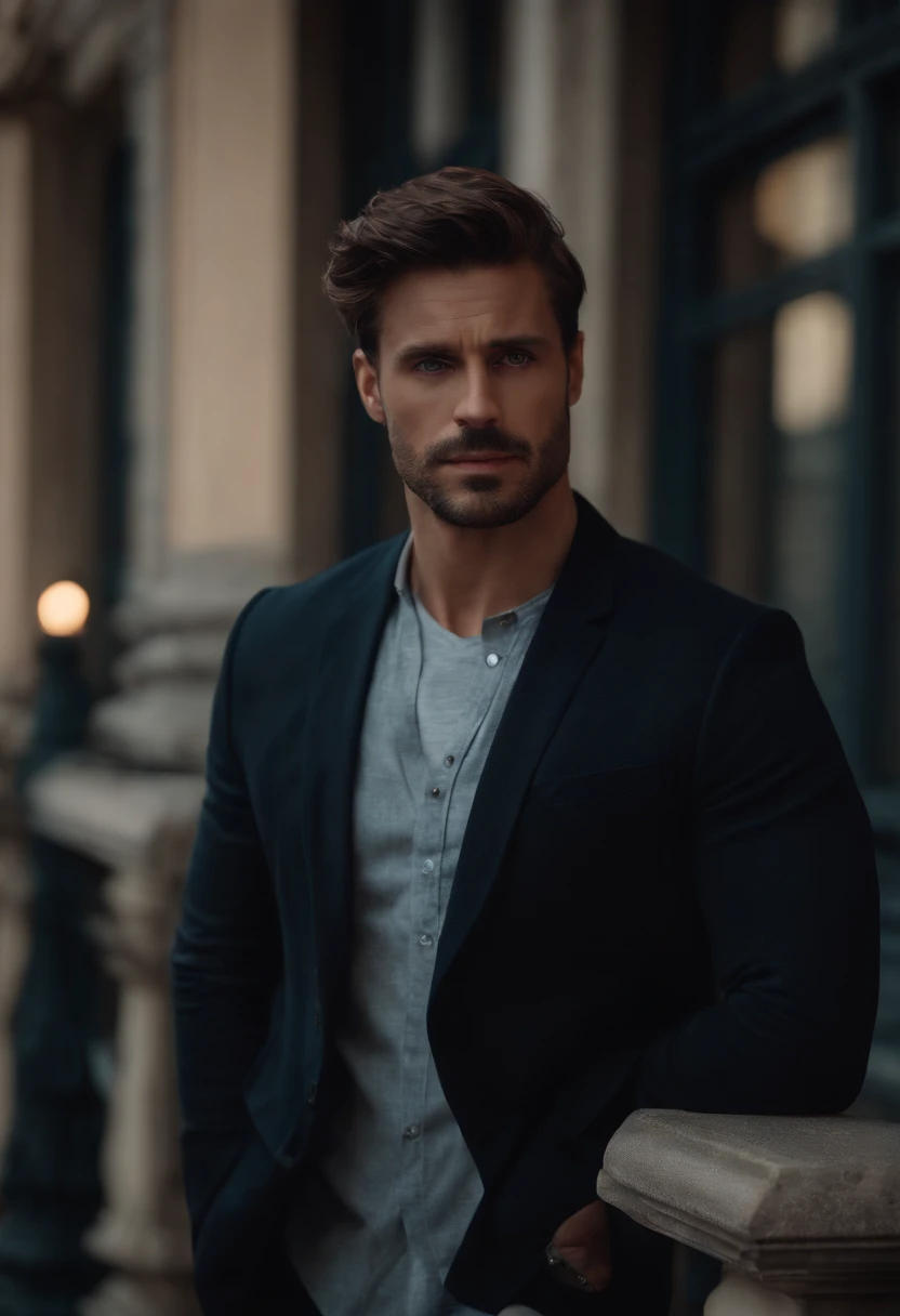 (realistic,photorealistic:1.37),(best quality,4k,8k,highres,masterpiece:1.2) handsome,pretty,face,30 year old man,model face,standing,outfit,balcony,background