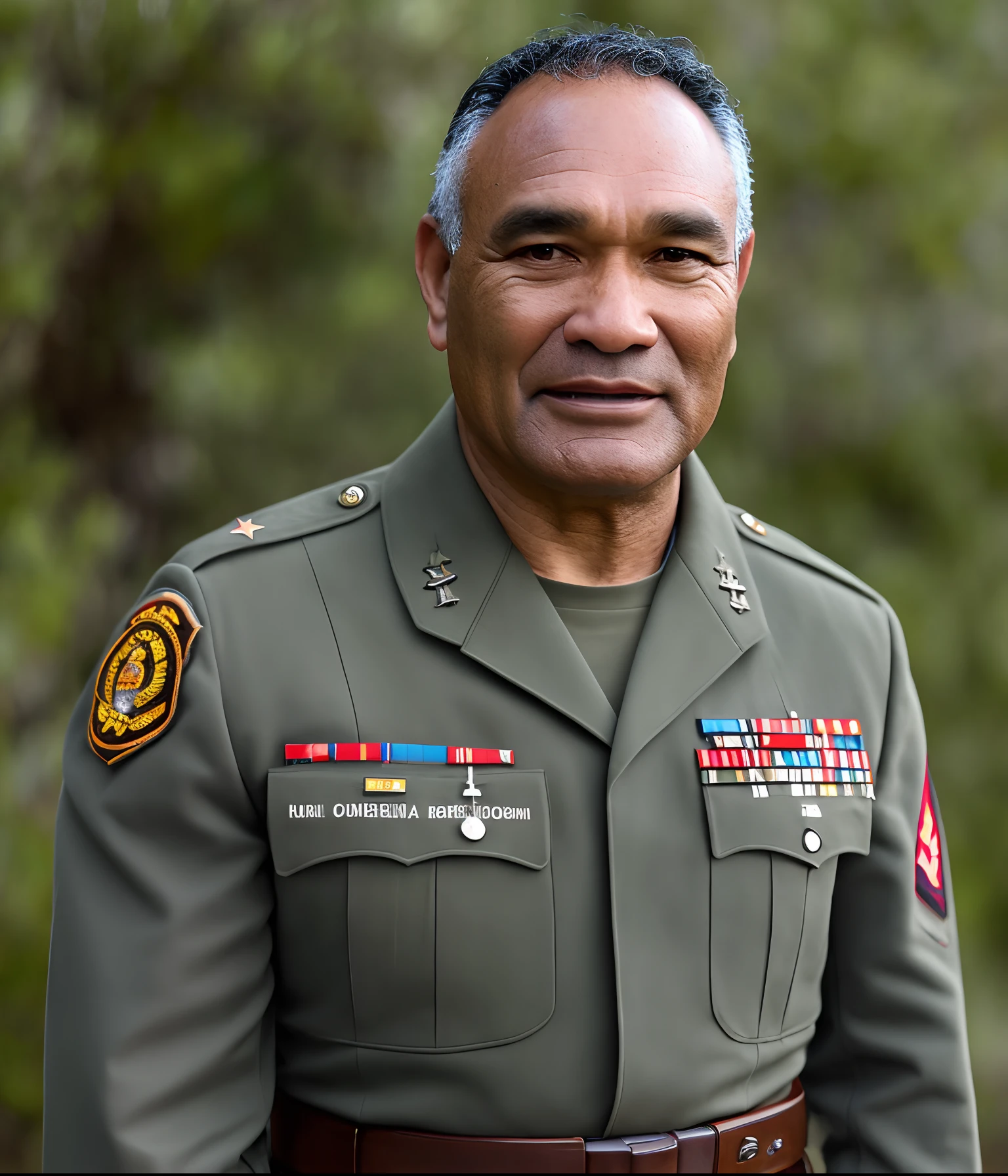Temuera Morrison wearing a Wehrmacht and USMC based Star Wars olive green-grey Imperial Colonel uniform and cover.