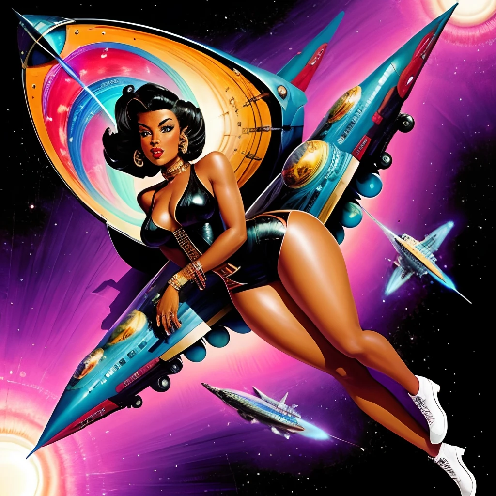 black woman pin up art trippy spaceship collage