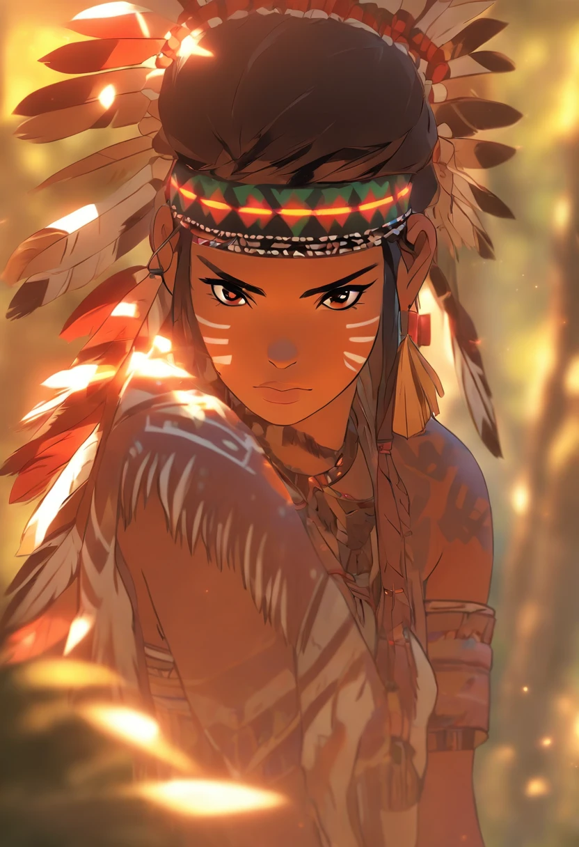(((Indigenous woman))) best quality, very high resolution, detailed CG in 4K, masterpiece, in arms, amazon brazil, indigenous, indigenous tribes, indigenous city, forest, aesthetics, beautiful image, centered on screen, body whole