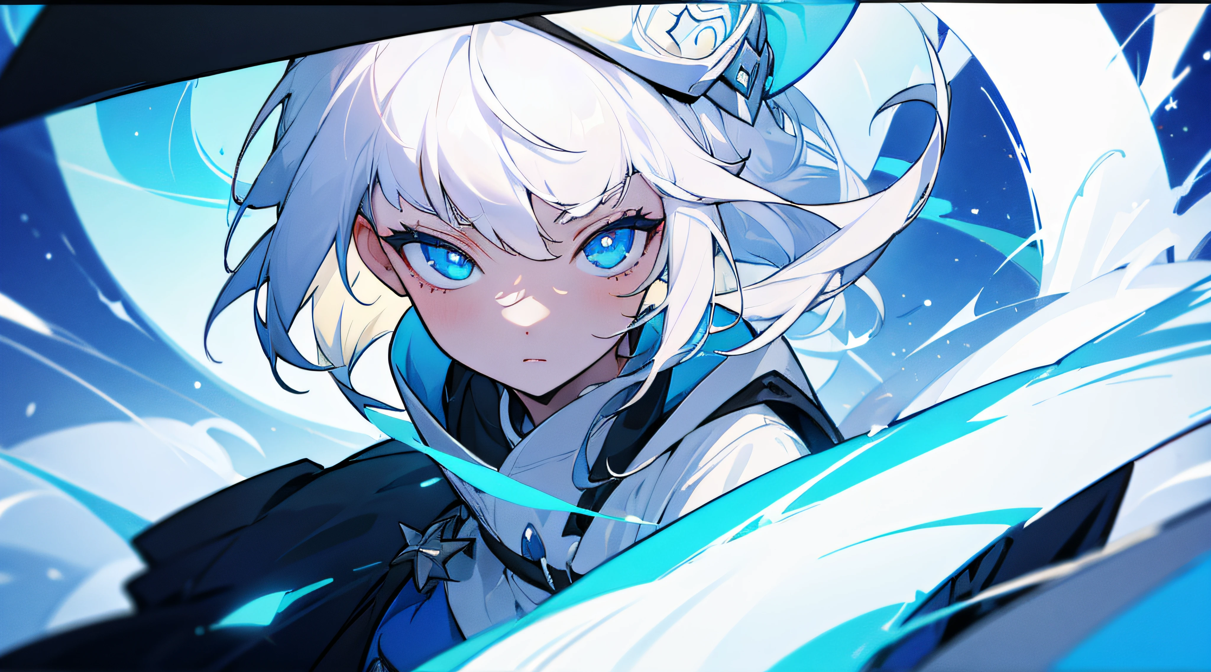 masterpiece, girl, light, hat, white hair, blue eye