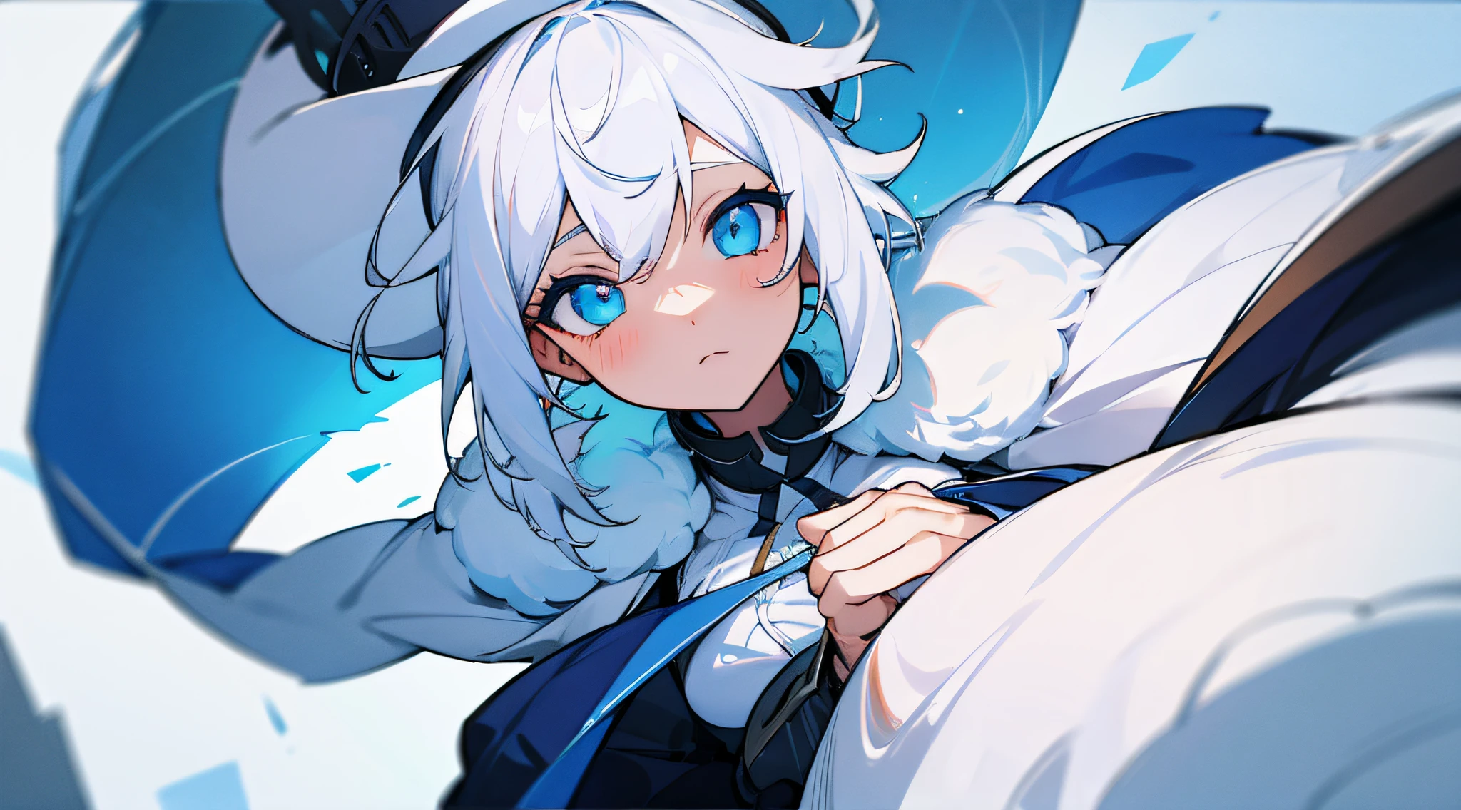 masterpiece, girl, light, hat, white hair, blue eye