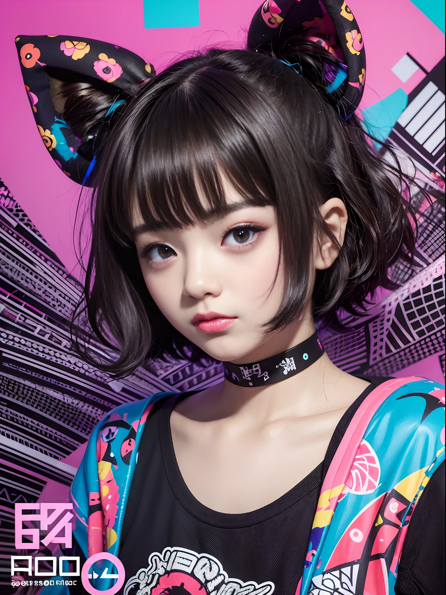 61
(a 20 yo woman,is standing), (A hyper-realistic), (Masterpiece), ((A dark-haired、short-hair:1.3)), (Silky hair), (breast), (Gentle expression), (Clothing printed with wild animal characters)