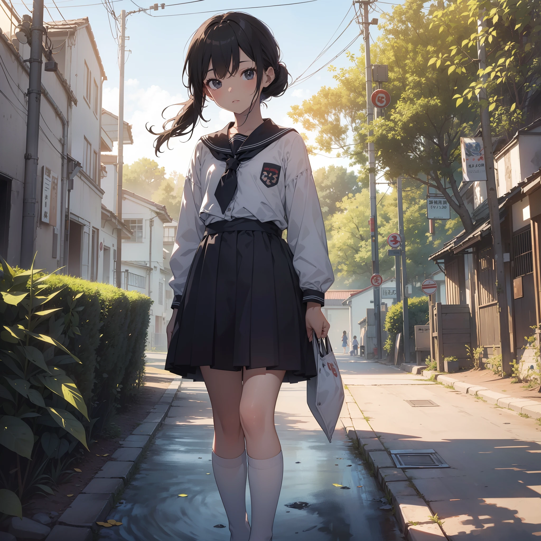 nsfw,photographrealistic, masutepiece, Best Quality, (ultra-quality), (Ultra-detailed), Illustration, (Extremely delicate and beautiful), (One girl is Japan),(Solo,Lori, , Toddler, 13 ye,a junior high schooround glasses,baseboll cap,Full limbs,complete fingers,flat chest, Small butt,Beautiful detailed black eyes, School uniform,(Detailed Lighting), (Detailed background), (forest road),