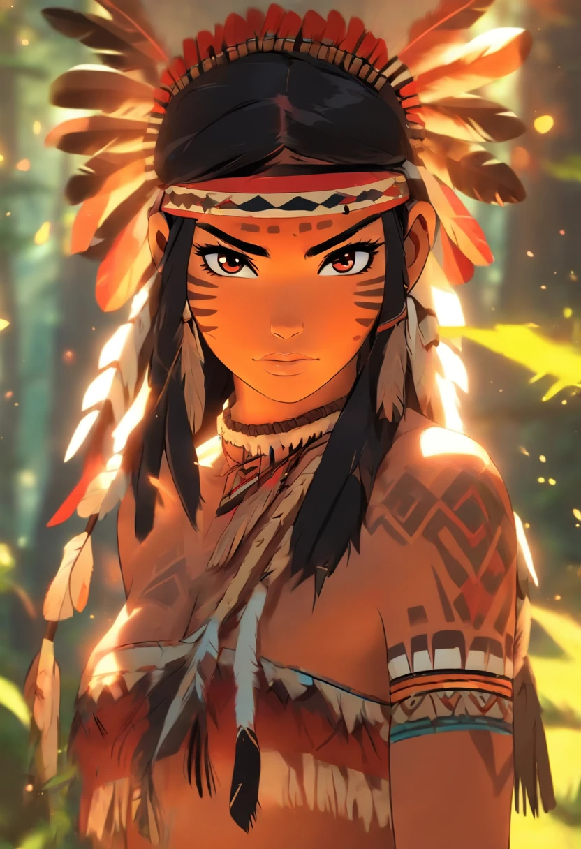 (((Indigenous woman))) best quality, very high resolution, detailed CG in 4K, masterpiece, sexy, breasts showing, amazon brazil, indigenous, indigenous tribes, indigenous city, forest, aesthetics, beautiful image, centered on the screen , full body