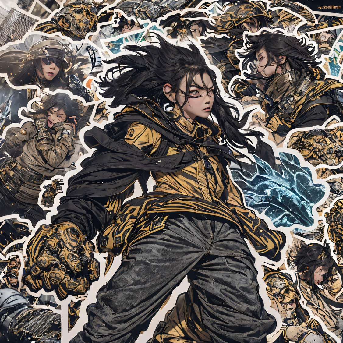 Stickers line up the street(Doomsday ruins)Climb the streets(Stickers Ruins stickers)eyes filled with angry,He clenched his fists,Rush up,Deliver a fatal blow to your opponent,Stickers all over the body,Full Body Male Mage 32K(tmasterpiece,hyper HD)Long flowing black hair,Campsite size,zytickers of the wounded lined up in the street(Sticker doomsday ruins)Stickers on the street,Stickers on the scene of the explosion(Doomsday ruins), (Linen batik scarf), Angry fighting stance, looking at the ground, Batik linen bandana, Chinese python pattern long-sleeved garment, a sticker(Abstract propylene splash:1.2), Dark clouds lightning background,a sticker(realisticlying:1.4),Black color hair,a sticker,Background fog, A high resolution, Sticker details, RAW photogr, Sharp Re, Nikon D850 Film Stock Photo by Jefferies Lee 4 Kodak Portra 400 Camera F1.6 shots, Rich colors, ultra-realistic vivid textures, Dramatic lighting, Unreal Engine Art Station Trend, cinestir 800,Stickers fluttering black hair,(((a sticker)))The wounded lined up in a row of stickers on the street(Doomsday ruins)Climb the sticker street,
