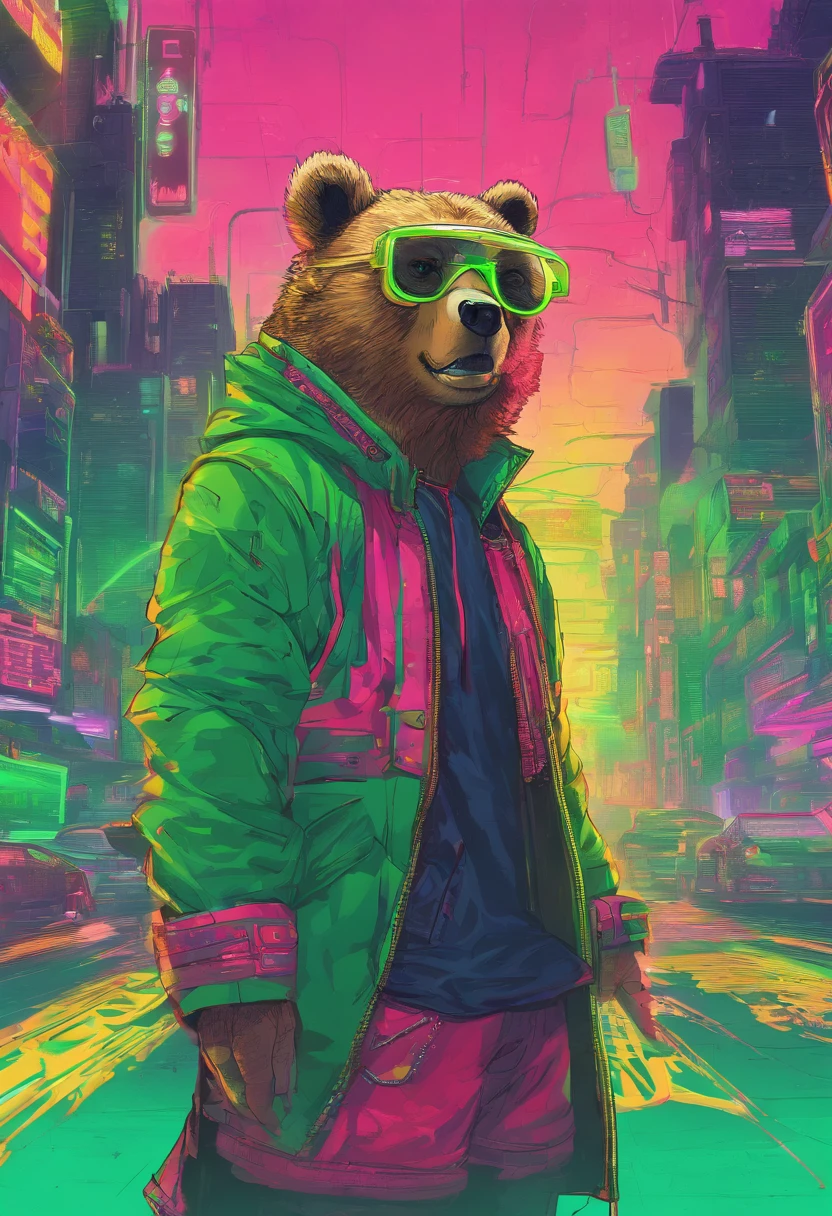 Bear ears、1 boy、a blond、eye glasses、Green eyes、green coat、The human