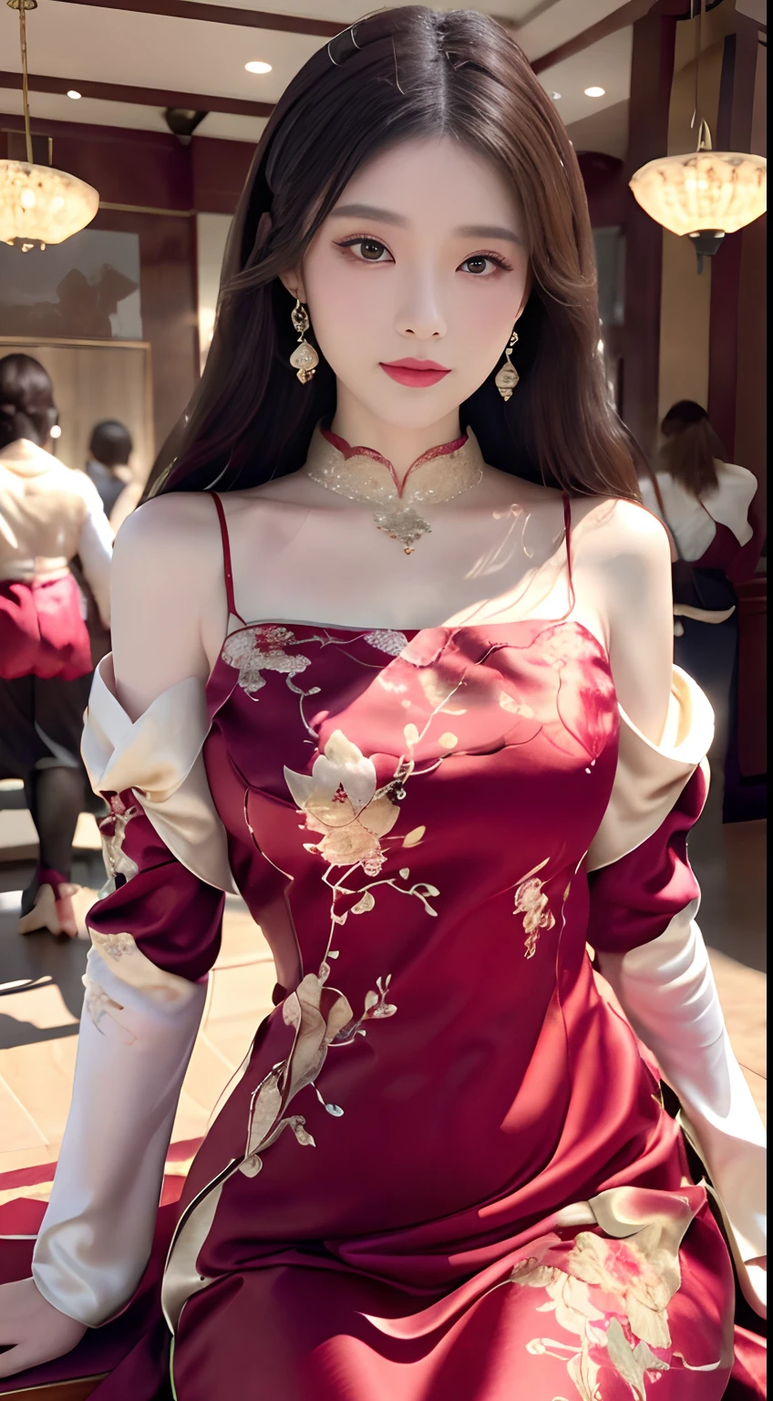 ((best qualtiy,8K,tmasterpiece:1.3)), Costumes worn by ancient princesses in winter,Often full of gorgeous and elegant details,Keep their image warm and noble。Here's what the ancient princess looked like in winter clothing、Description of makeup and costume details:
Clothing appearance:
The winter clothes of ancient princesses are designed to be exquisite and gorgeous,Usually made of silk、vellus hair、Made of expensive materials,Like damask 。They often wear robes or long skirts,Cover the whole body to keep warm。These garments often present ornate embroidery、Gold and silver thread decoration and delicate embroidery,to show their nobility。Princesses also liked to wear fur shawls or Romanesque cloaks,These reinforce their majesty and mature image。
Makeup:
The makeup of ancient princesses focuses on delicacy and luster,Usually based on fair skin。They often wear light makeup,Highlight the contours of the eyes and lips,And use cosmetics containing pearlescent or gold elements to enhance the radiance of the face。Red lipstick and pink blush are often used to add a touch of glamour and vibrancy to their makeup。
Clothing details:
The details of the princesses' costumes show luxury and sophistication。They often wear valuable jewelry,For example, choker necklace、Earrings and bracelets,These jewels are usually made of gemstones、Made of pearls or precious metals。Ornaments often reflect their status and family legacy。
Clothing details are also important。The princess's costumes often had ornate embroidery、Lace、Metallic accent or bead accent。They often wear wide sleeves、Streamlined or loose coat,Tunic treatment is performed on the waist,Accentuate elegant curves。The skirt may have multiple layers of fluffy yarn or pleats,Increase volume and romance。
generally,Ancient princess winter clothing look、The makeup and costume details are full of gorgeous and romantic elements,shows their noble and noble status。