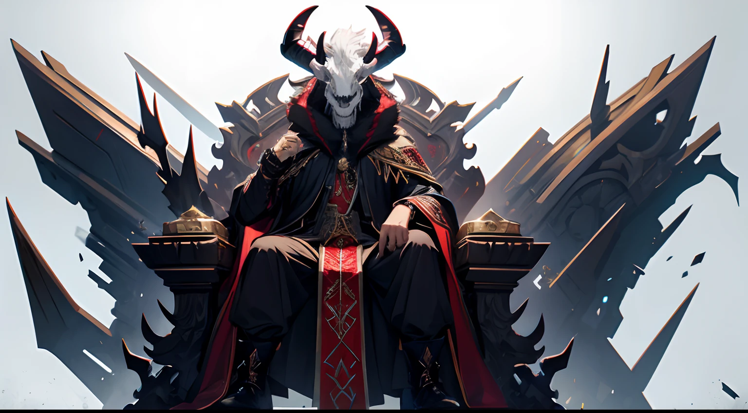 demon goat skull head king on throne full body concept art