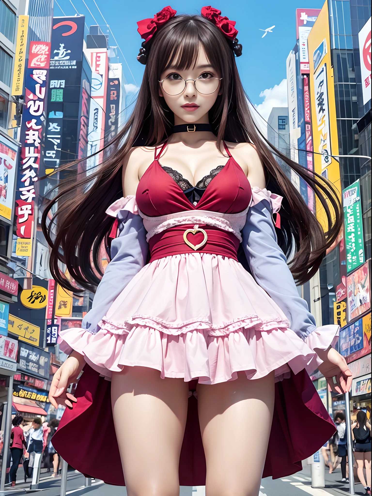 Beautiful anime otaku woman、solo women、akihabara、shopping、Flat Vector Art、The upper part of the body、eye glasses、Colossal tits、faces、viewfinder、illustratio、concept-art、animesque、key visual、Trending pixiv fanbox