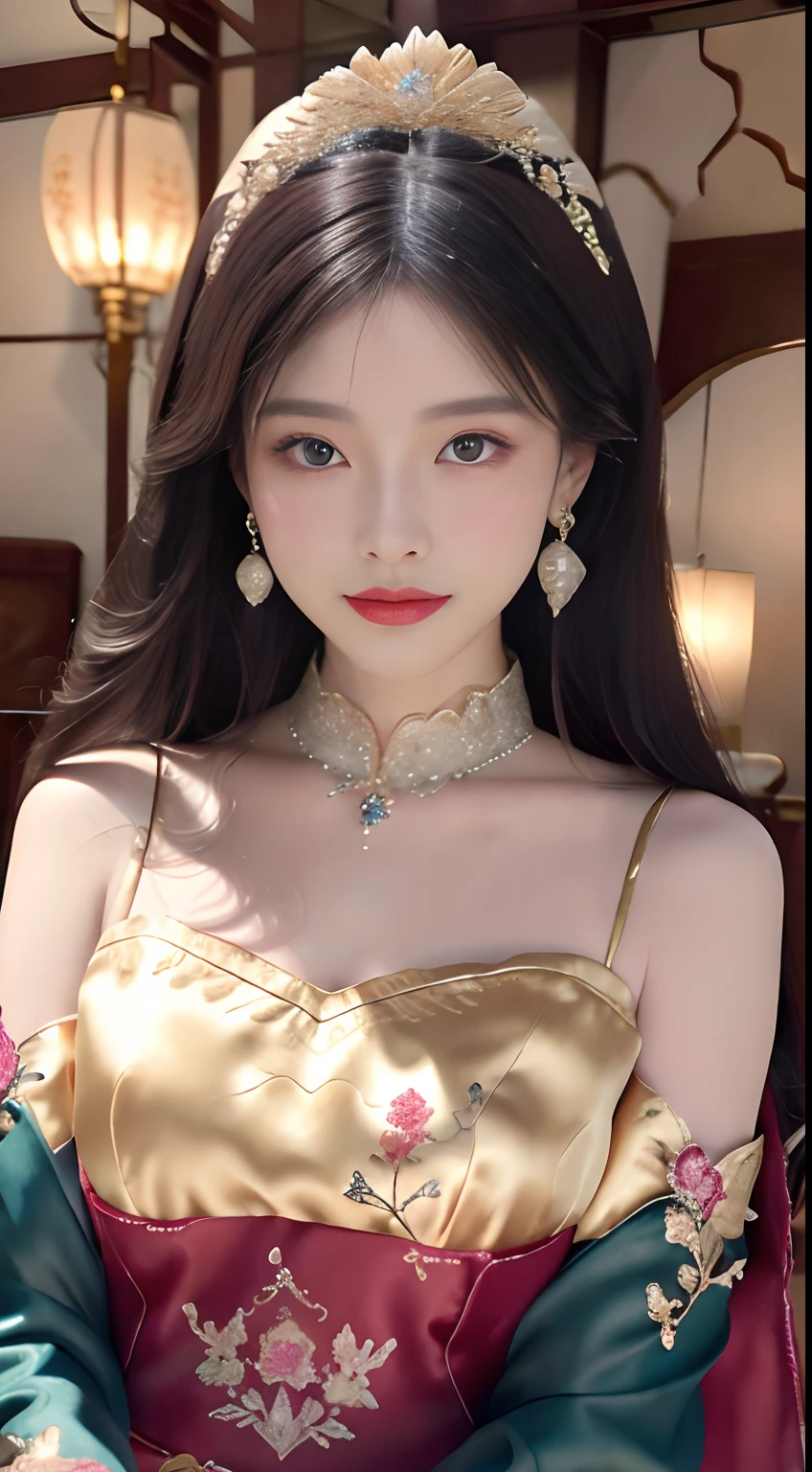 ((best qualtiy,8K,tmasterpiece:1.3)), Costumes worn by ancient princesses in winter,Often full of gorgeous and elegant details,Keep their image warm and noble。Here's what the ancient princess looked like in winter clothing、Description of makeup and costume details:
Clothing appearance:
The winter clothes of ancient princesses are designed to be exquisite and gorgeous,Usually made of silk、vellus hair、Made of expensive materials,Like damask 。They often wear robes or long skirts,Cover the whole body to keep warm。These garments often present ornate embroidery、Gold and silver thread decoration and delicate embroidery,to show their nobility。Princesses also liked to wear fur shawls or Romanesque cloaks,These reinforce their majesty and mature image。
Makeup:
The makeup of ancient princesses focuses on delicacy and luster,Usually based on fair skin。They often wear light makeup,Highlight the contours of the eyes and lips,And use cosmetics containing pearlescent or gold elements to enhance the radiance of the face。Red lipstick and pink blush are often used to add a touch of glamour and vibrancy to their makeup。
Clothing details:
The details of the princesses' costumes show luxury and sophistication。They often wear valuable jewelry,For example, choker necklace、Earrings and bracelets,These jewels are usually made of gemstones、Made of pearls or precious metals。Ornaments often reflect their status and family legacy。
Clothing details are also important。The princess's costumes often had ornate embroidery、Lace、Metallic accent or bead accent。They often wear wide sleeves、Streamlined or loose coat,Tunic treatment is performed on the waist,Accentuate elegant curves。The skirt may have multiple layers of fluffy yarn or pleats,Increase volume and romance。
generally,Ancient princess winter clothing look、The makeup and costume details are full of gorgeous and romantic elements,shows their noble and noble status。