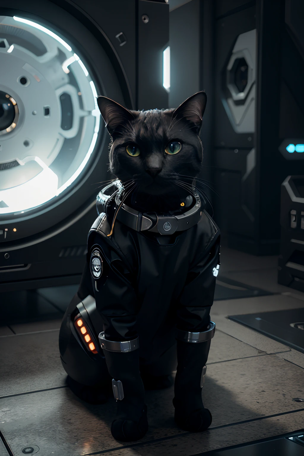 Cat in metal spacesuit、cyborg cat、cute 3d render、3D rendering stylization、Cyberpunk cat、Sci-Fi Character Rendering、scifi character、Stylized 3D rendering、stylized as a 3d render、3 d render character art 8 k、cgsociety 8k、CGSetsociety8K