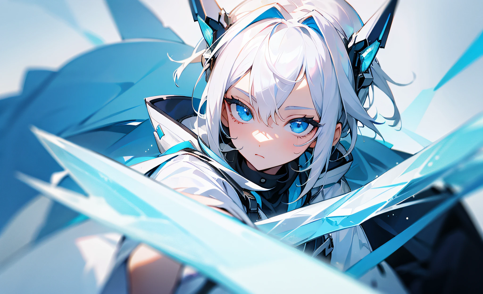 masterpiece, youthful, light, headgear, White Hair, blue eyes, Ice