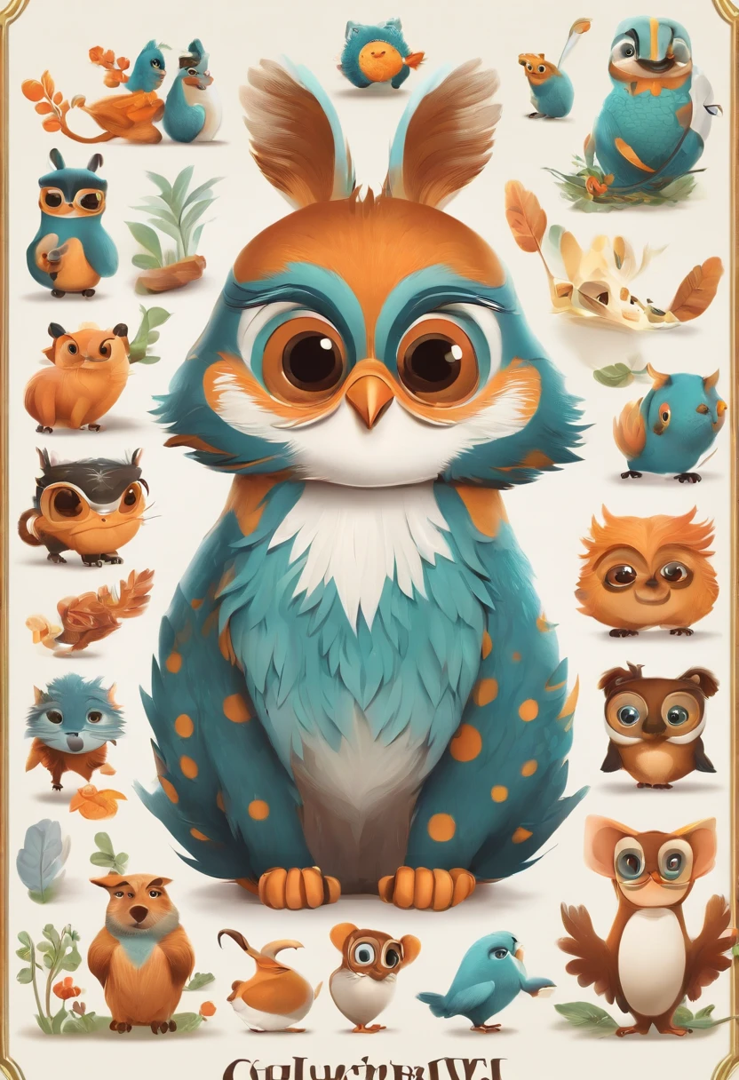 （Cartoon critters），adolable，（Sticker screen），white edges，Distribute to typesetting sets，planar