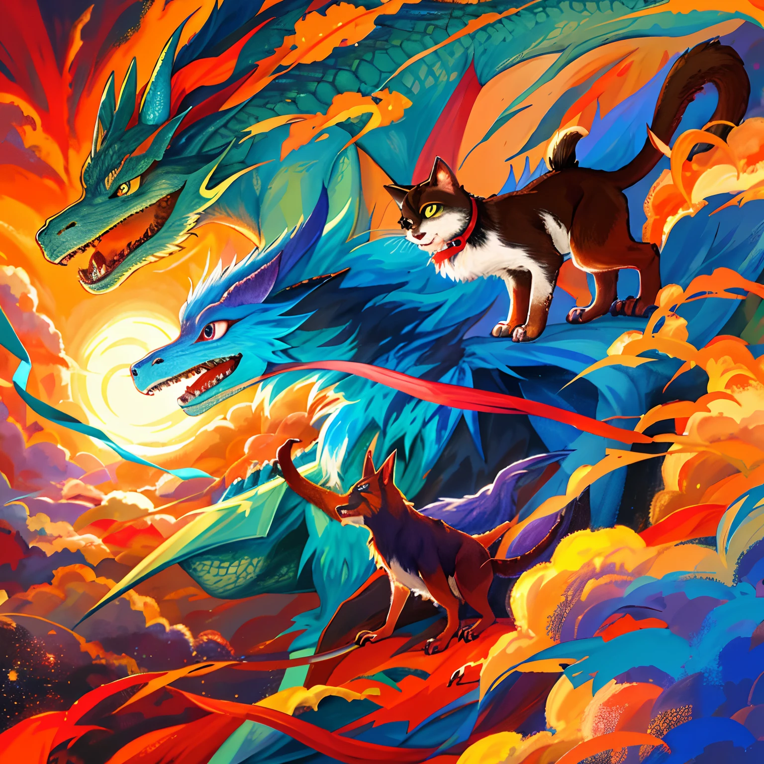 A dragon and a dog had a cat