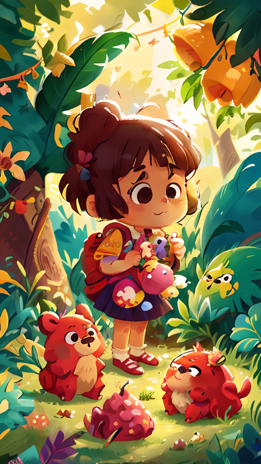 A beautiful girl with a teddy bear, Candy Garden Ice Cream Tree, jujubas como flores,Lots of cupcake-shaped balloons,alegria,regozijar,Estilo de pintura achatado,Perfect quality for commercial illustrations,Clear focus(Desordem - Home:0.8), (tmasterpiece:1.2) (realista:1.2) (Bokeh) (melhor qualidade) (Pele detalhada:1.3) (Detalhes complexos) (8k) (Olhos Detalhados) (foco nítido),(Divirta-se)