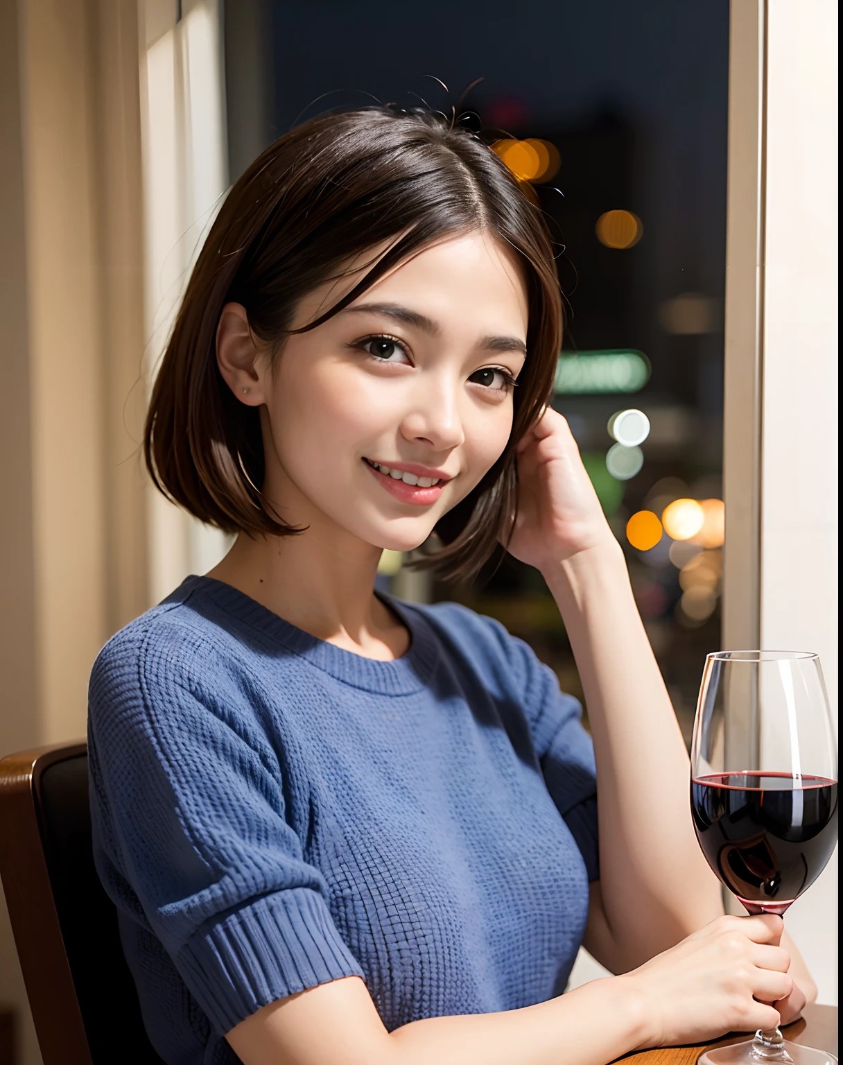((Highest quality、8K、masterpiece:1.3))、cute、slimカップル、modelカップル、actress男優、(Realistic, Intricate details:1.2), full-course dinner、Wine Party、Amazing view of the sunset sky and clouds、A bright smile、short hair,Bright Face、 (Age 37), 42 years old, red wine 、Appetizers、Italian food、Wine bottle、Champagne、sparkling wine、Two beauties、Brown Hair、Shortcuts、Long sleeve shirt、dress、Beautiful woman 1, (slimな顔), (The body is slim), (Brown Hair), (Shortcuts), cheeks turn a little red,Attractive beauty、restaurant, In a prominent place (From the waist up) Nova Frog Style, actress, model, Upper Body, White wine, slim, wine glass, 中央に置かれたwine glass, smile, (smile: 1.15), Beautiful fine grain, Depth f/2,saturation, High Contrast, Strong light and shadow,Moist Body:1.5、3D texture、Delicate eyes、Brown Hair、The hair is very shiny、