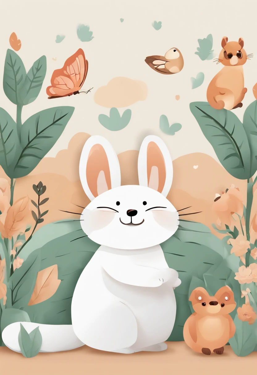（Cartoon critters），adolable，（Sticker screen），white edges，Distribute to typesetting sets，（Sticker style），Flat style，Small animals，cute illustration，Flat illustration，paper cut out，solid color backdrop