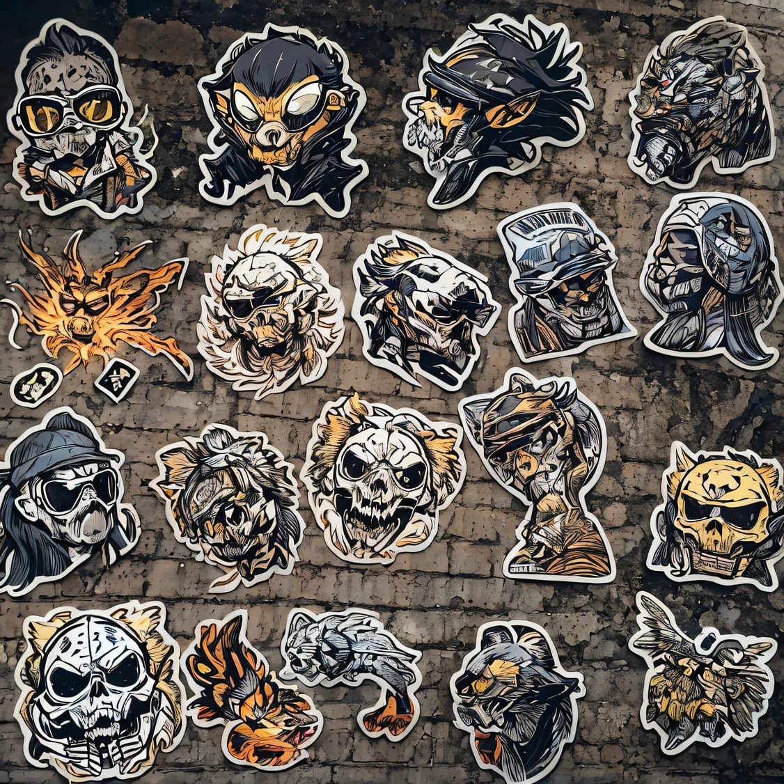 STICKER, full body bad skull cartoonish
