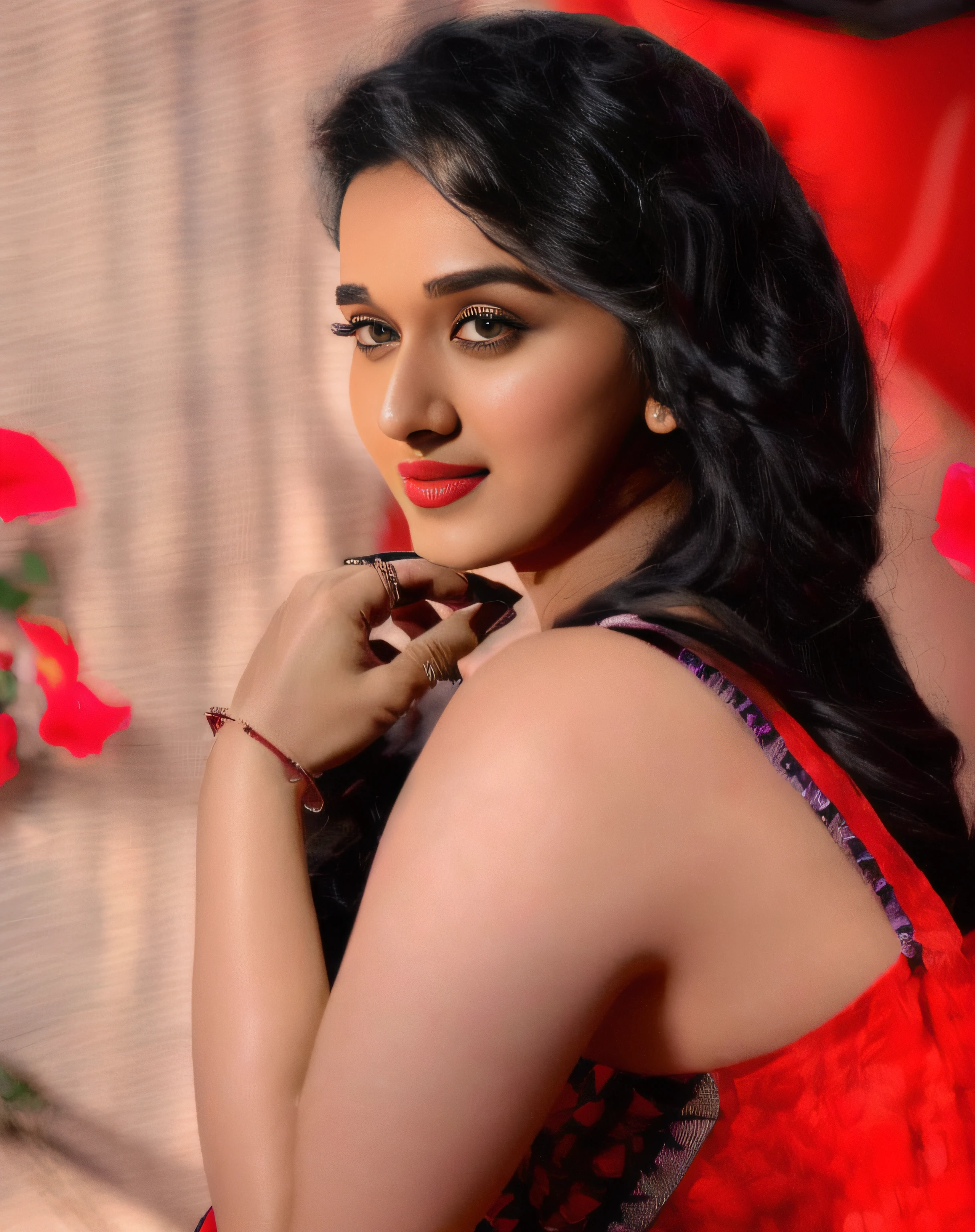(((An indian female model shraddha kapoor in black dress and red lips attractive girl)))、seductive lady, sexy girl, very vibrant, candid photo, stunning woman, candid picture, with beautiful exotic, attractive, very attractive, attractive photo, gorgeous lady, profile image, gorgeous female, sleeveless, 2 4 year old female model, pretty, beautiful, indian, with a seductive smile