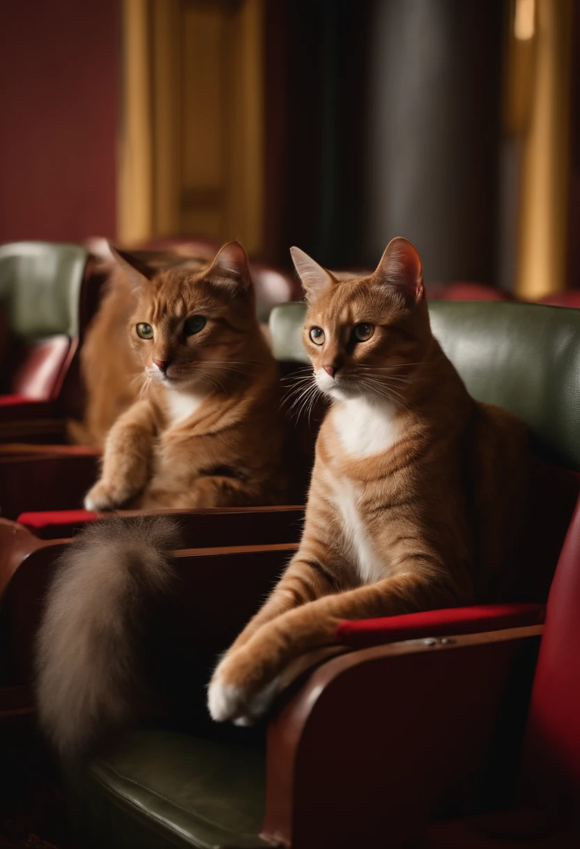 gatos sentados na cadeira do cinema