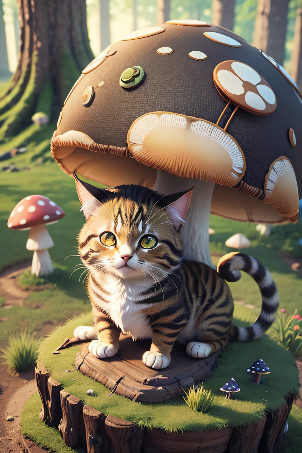 3D, fantasy, cute, cat mushroom nomad --auto --s2