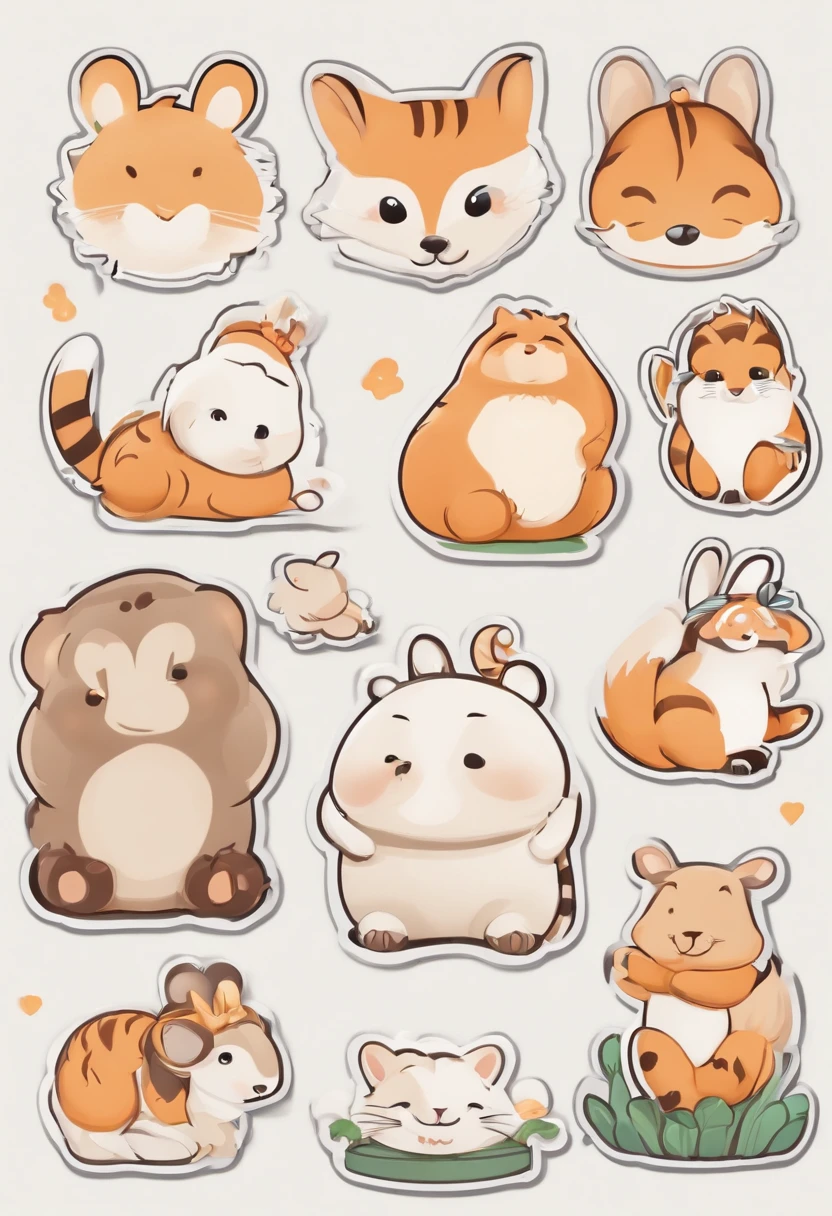 （Cartoon critters），adolable，（Sticker screen），white edges，Distribute to typesetting sets，（Sticker style），Flat style，Rich in color，（kotori），cute illustration，flatillustration，paper cut out，solid color backdrop