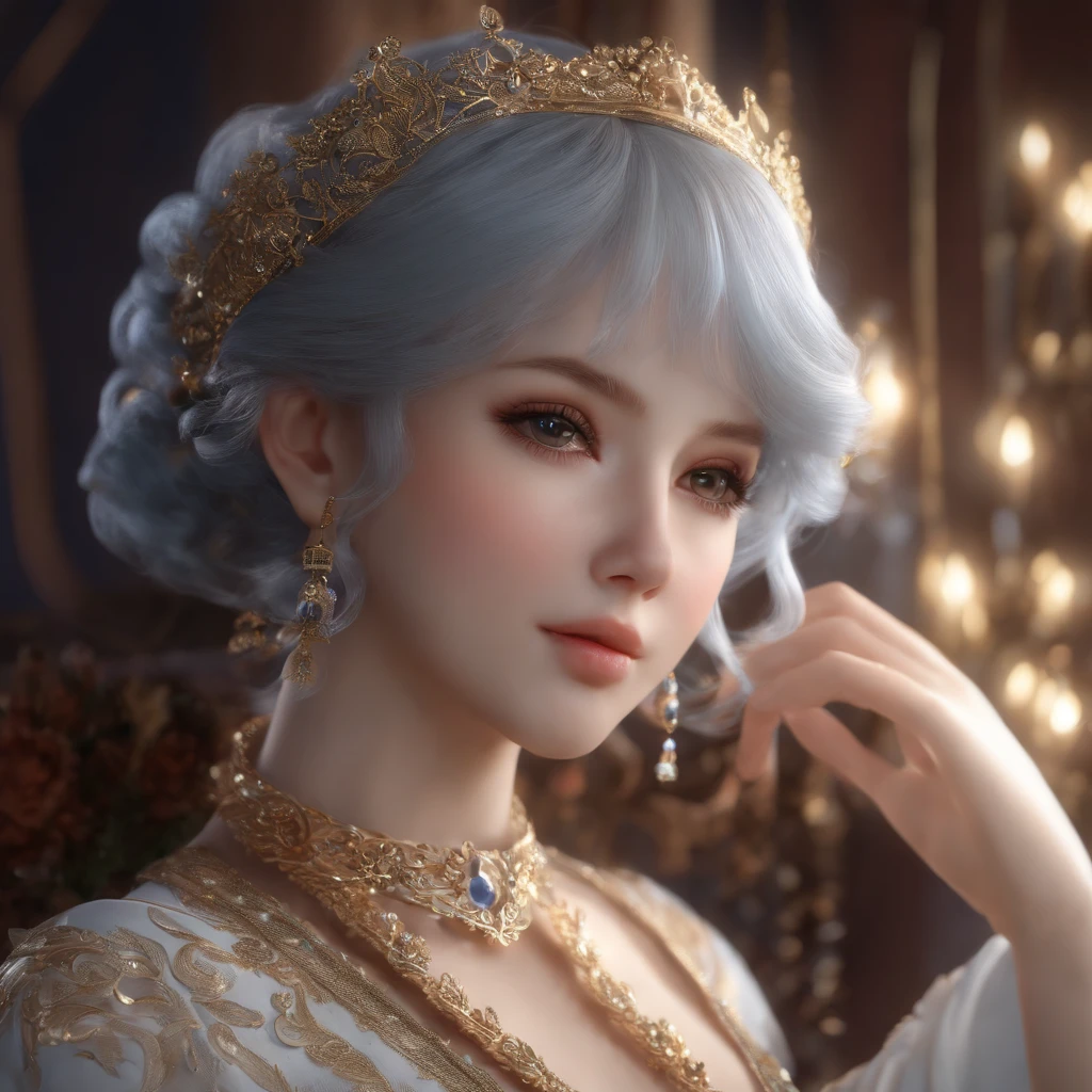 ultra-detailliertes, complex 3D rendering of a beautiful anime character, Beautiful soft studio light, Felgenlicht, Lebendige Details,luxurious, Spitze, hyperrealistisch, blaues Haar, Zeigt intime Teile mit ultrarealistischer mittelalterlicher Welt, Ein Schwert in der Hand