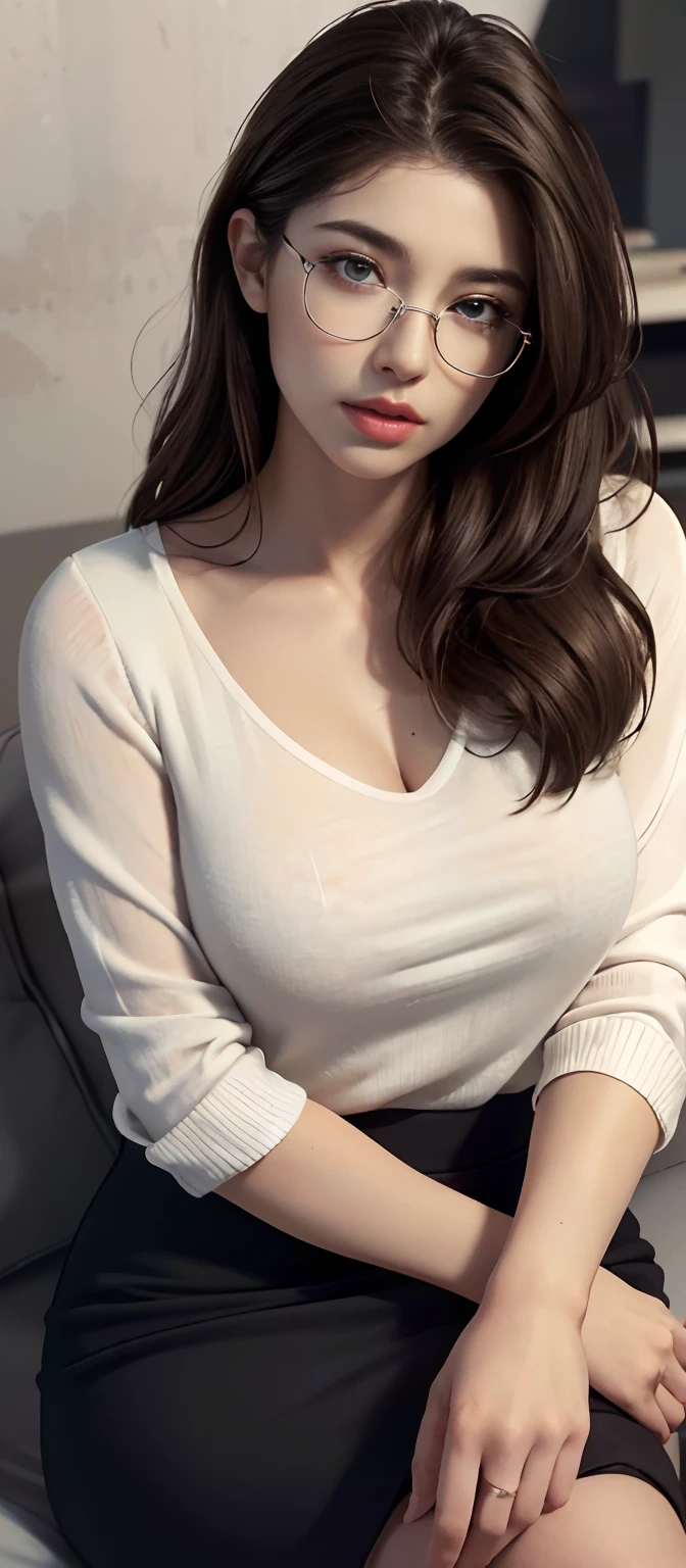 A beautiful woman with long brown hair, pretty eyes, eyes makeup, small earrings, wearing a white cropped shirt, low rise jeans, and a black mask, big Breasts, posing in night town, professional photography studio team, professional fashion model, (super shallow depth of field:1.4), magazine cover photo, (best quality, 8k, highres, masterpiece:1.2), ultra-detailed, (realistic, photorealistic, photo-realistic:1.37), UHD, studio lighting, ultra-fine painting, sharp focus, physically-based rendering, Octane Render, extreme detail description, professional, vivid colors, heart, bokeh, fashion,